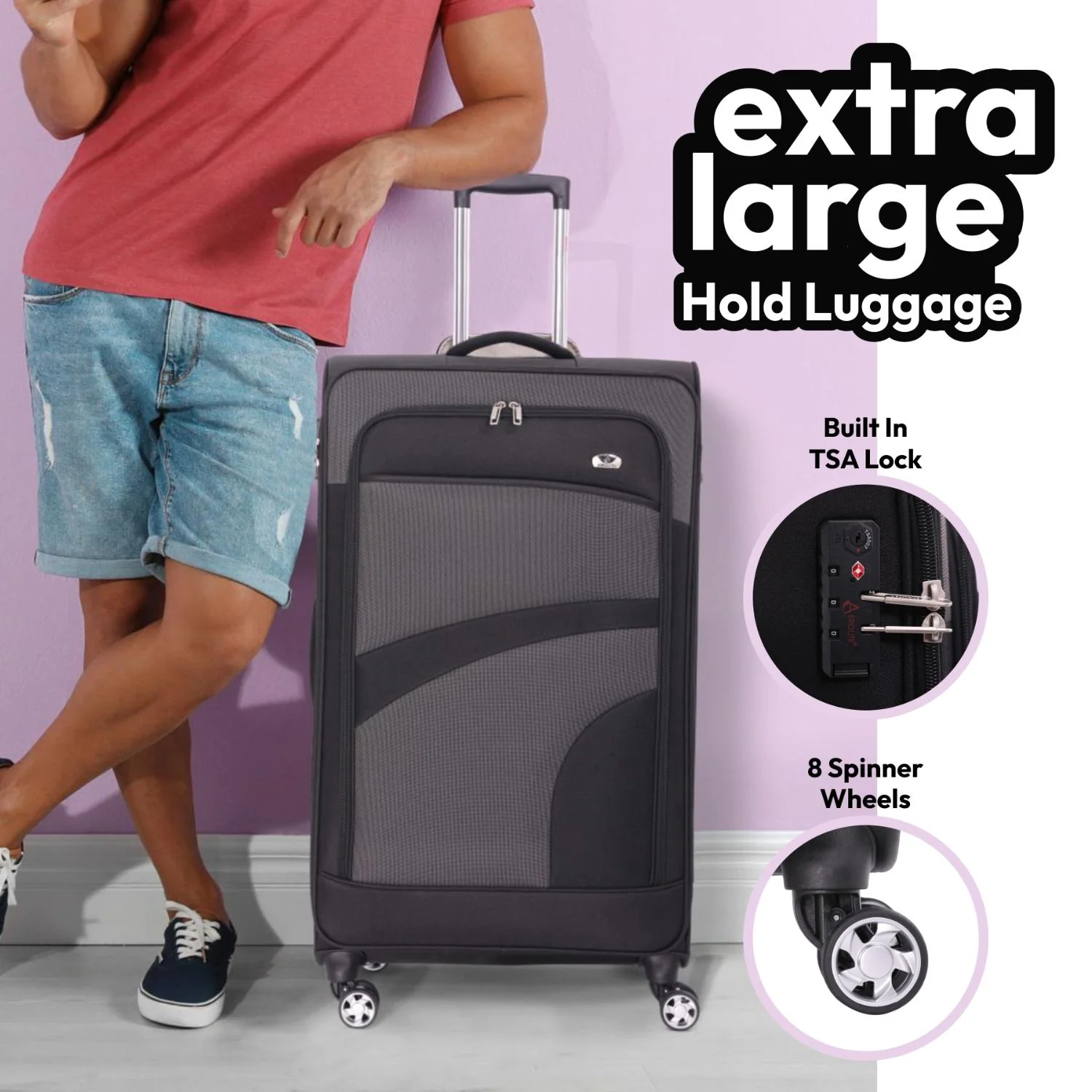 Aerolite 30" Super Lightweight Soft Shell Large Checked In Hold Luggage Suitcase with 8 Wheels, 108L Capacity, 10 Year Warranty - Image 6