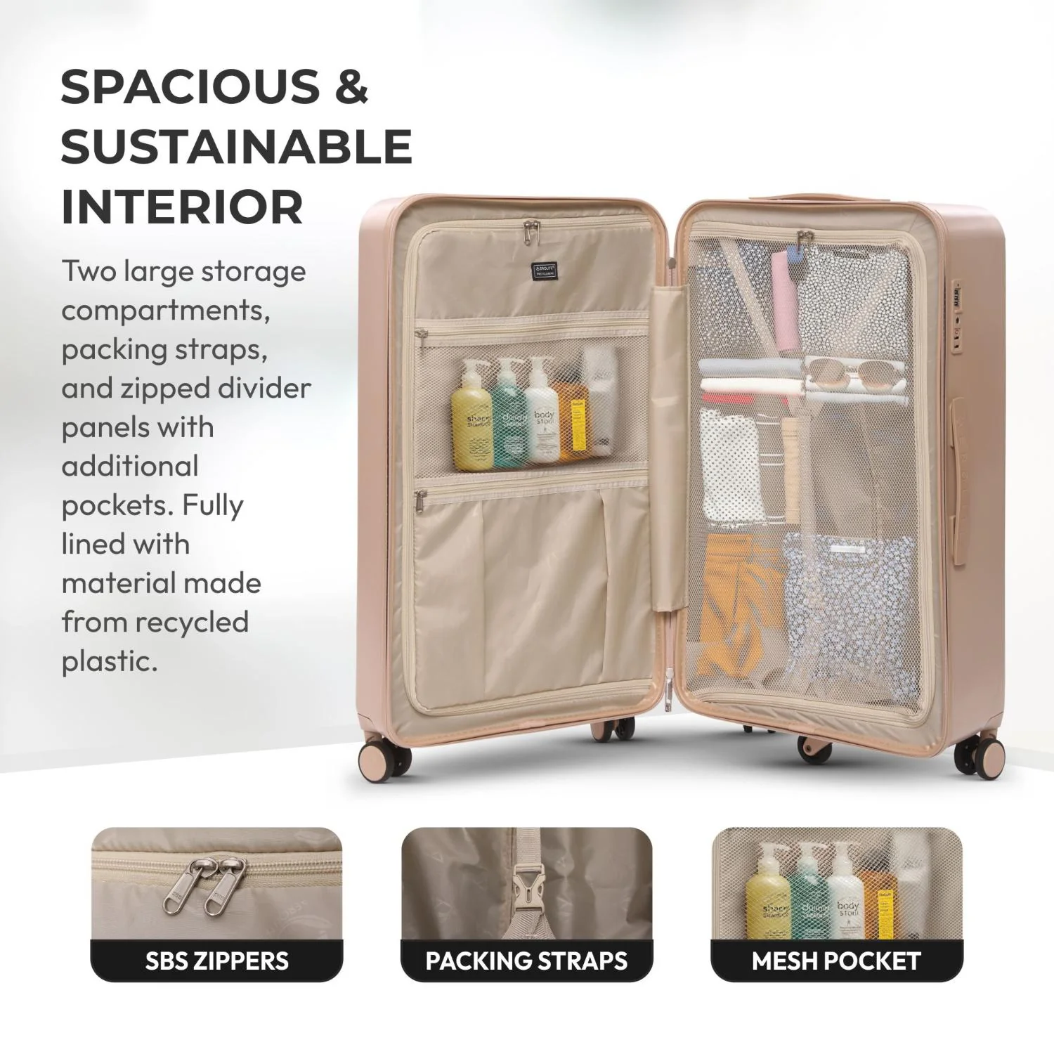 Aerolite 101L Extra Large Hard Shell Trunk Suitcase – Deep Packing, 4+1 Spinner Wheels, TSA Lock  - Beige - Image 5