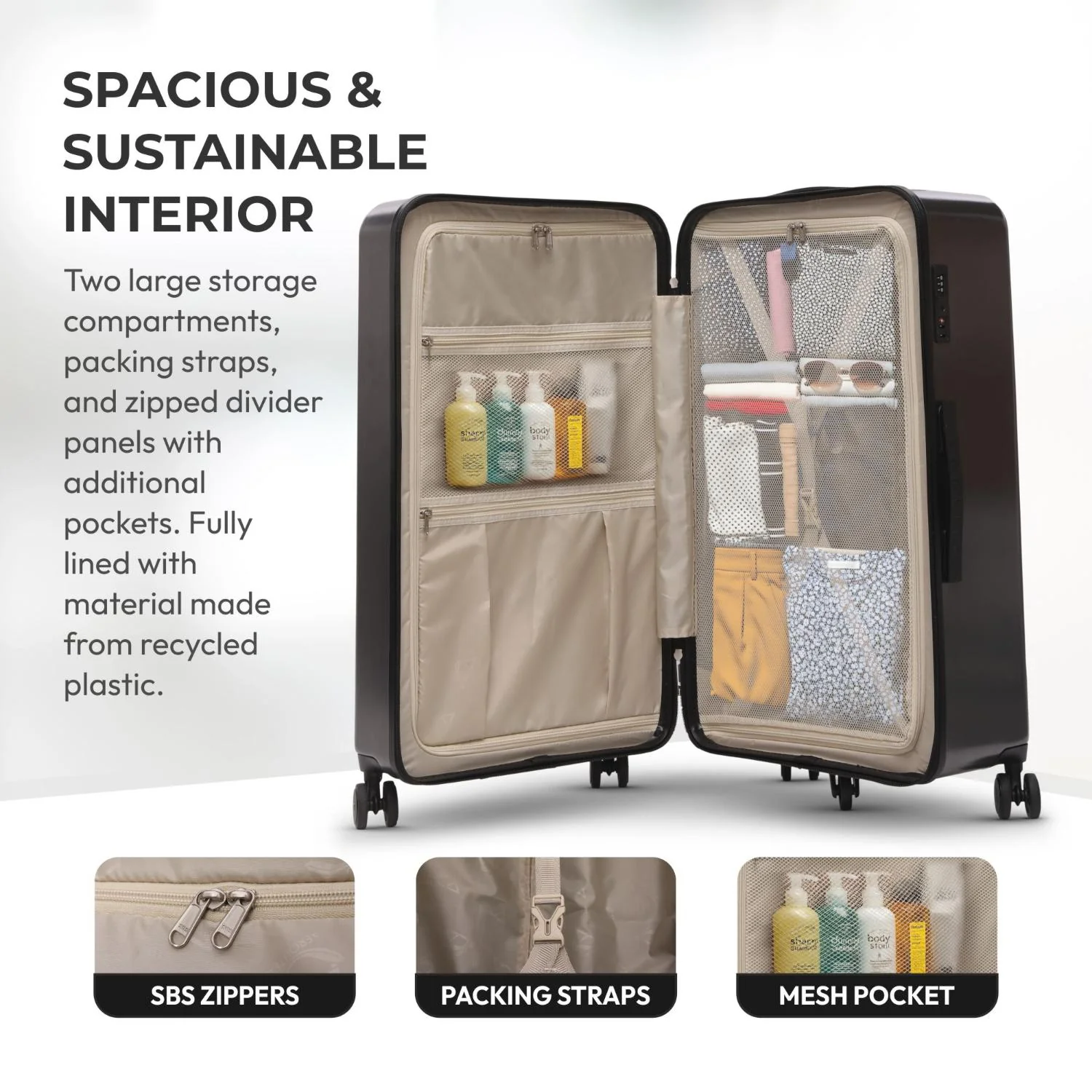 Aerolite 101L Extra Large Hard Shell Trunk Suitcase – Deep Packing, 4+1 Spinner Wheels, TSA Lock - Charcoal - Image 5