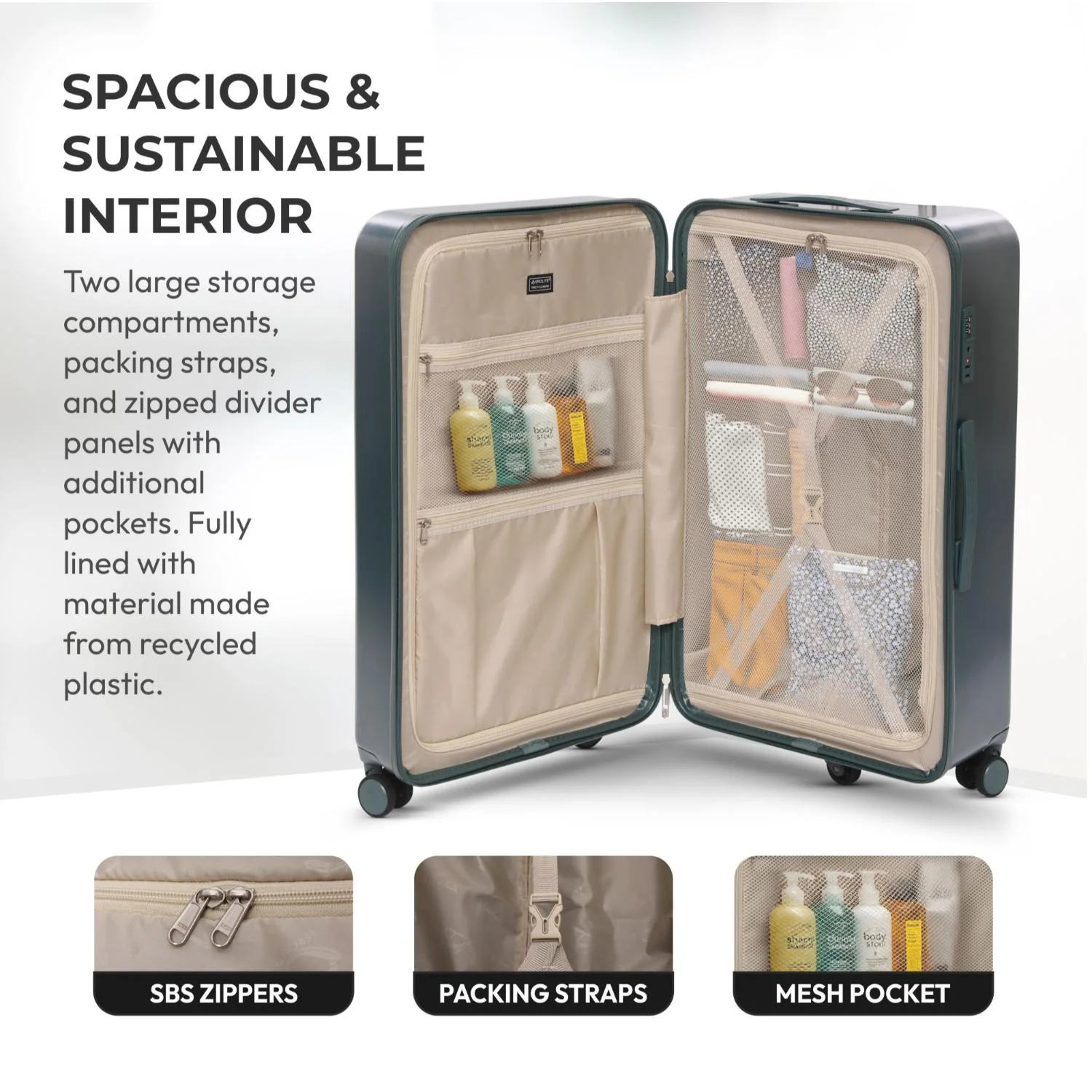 Aerolite 101L Extra Large Hard Shell Trunk Suitcase – Deep Packing, 4+1 Spinner Wheels, TSA Lock - Forest Green - Image 4