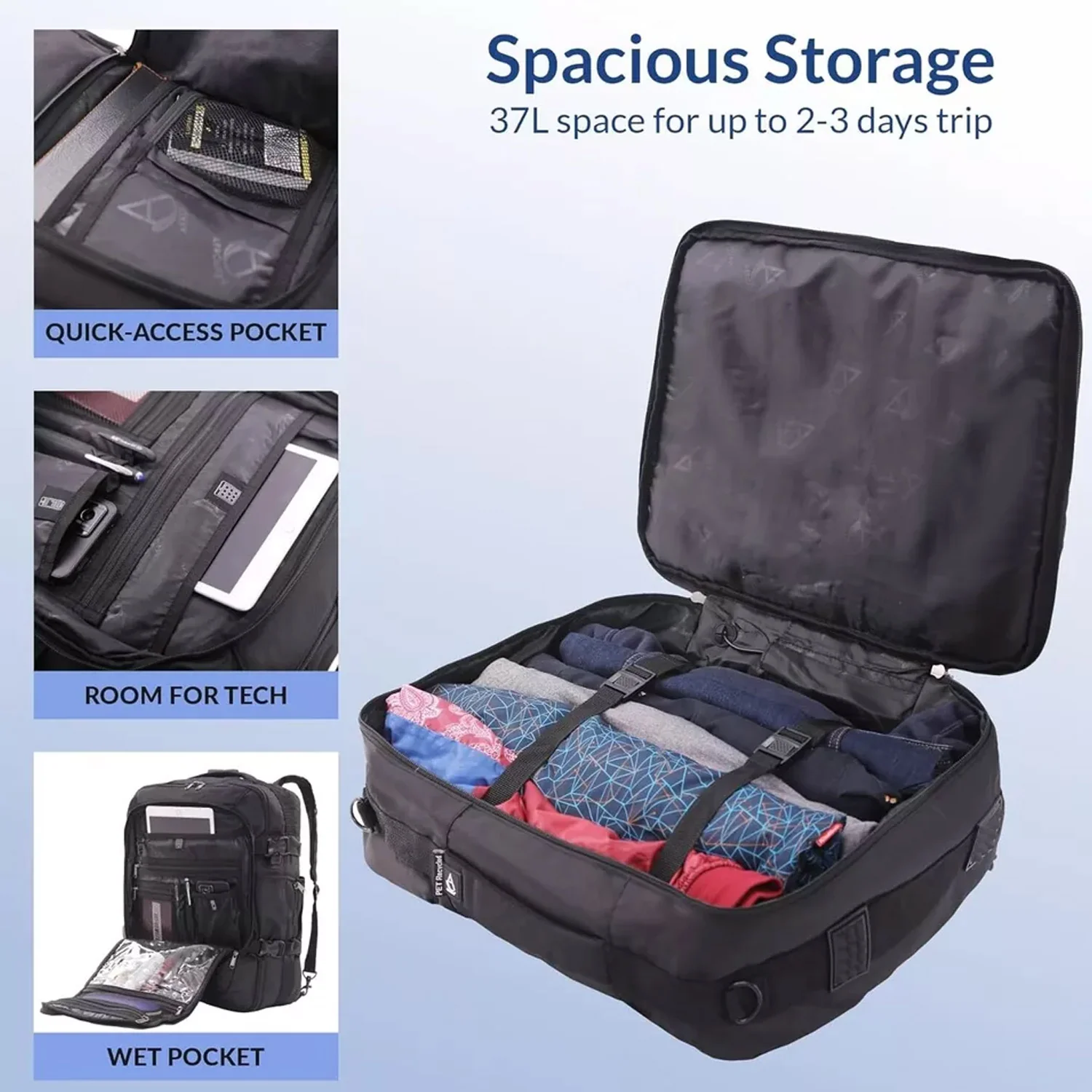 Aerolite 18" x 14" x 9" Carry On Backpack Maximum Size Under Seat Bag Luggage Eco-Friendly Approved For Southwest, AA, Delta, Jetblue Etc - Image 6