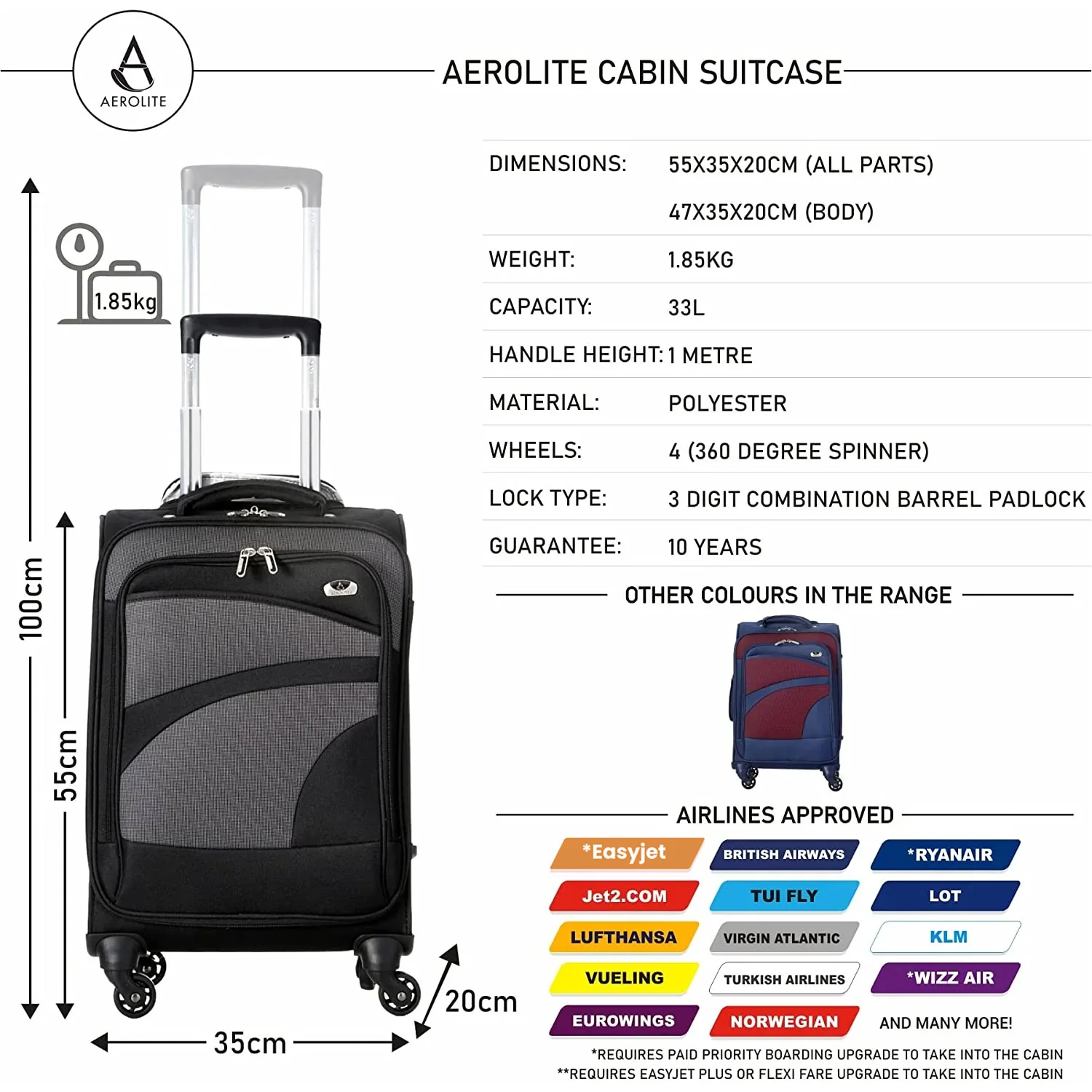 Aerolite Super Lightweight 4 Wheels Soft Shell Cabin & Hold Luggage, Cabin Size Approved for Ryanair (Priority), easyJet (Plus/Large Cabin), British Airways, Delta, Lufthansa, (Cabin 21", Medium 26", Large 30") - Image 7