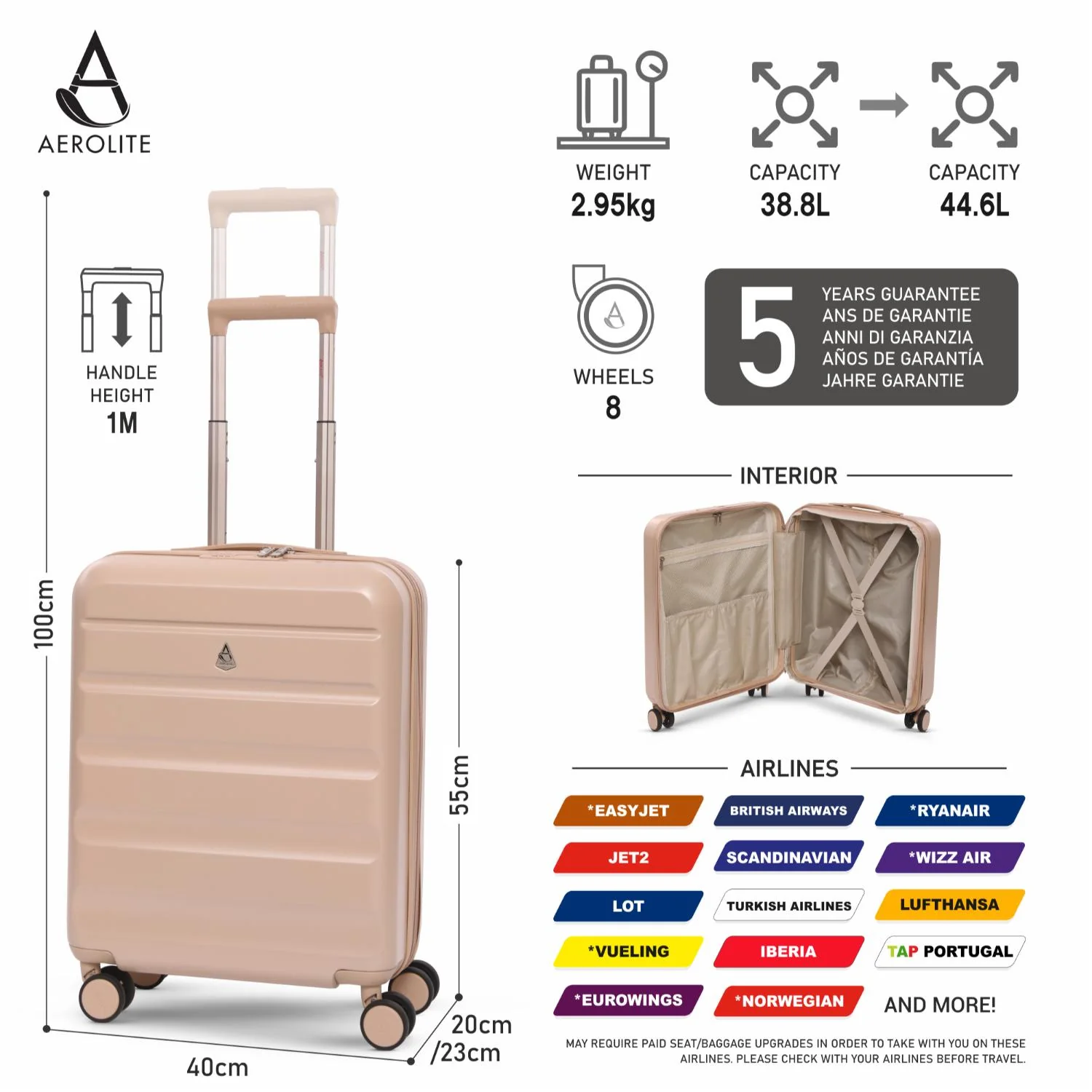 Aerolite 4-Piece ABS-polycarbonate Lightweight Luggage Set – Expandable Cabin, Medium, Large & XL Hard Shell Suitcases with Spinner Wheels & TSA Lock – Beige - Image 4