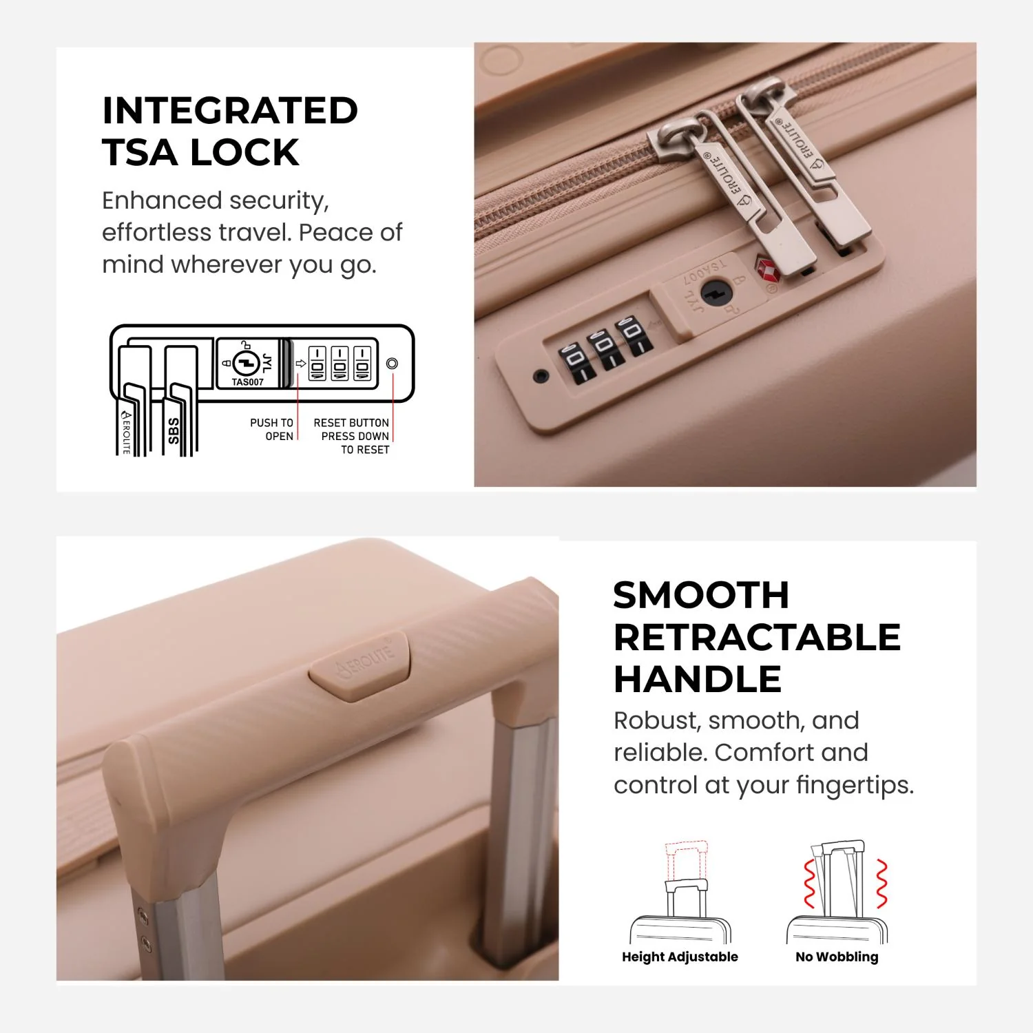 Aerolite 4-Piece ABS-polycarbonate Lightweight Luggage Set – Expandable Cabin, Medium, Large & XL Hard Shell Suitcases with Spinner Wheels & TSA Lock – Beige - Image 7