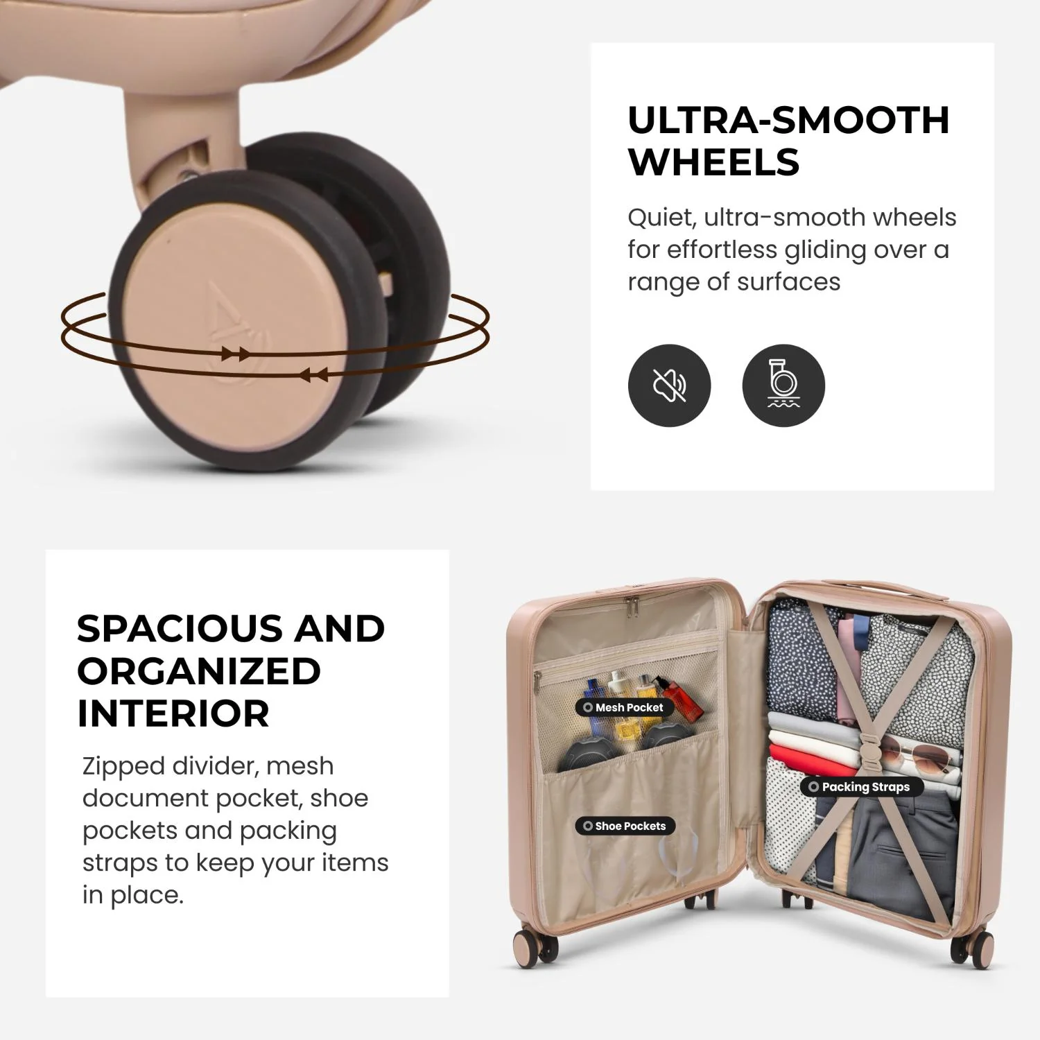 Aerolite 4-Piece ABS-polycarbonate Lightweight Luggage Set – Expandable Cabin, Medium, Large & XL Hard Shell Suitcases with Spinner Wheels & TSA Lock – Beige - Image 8