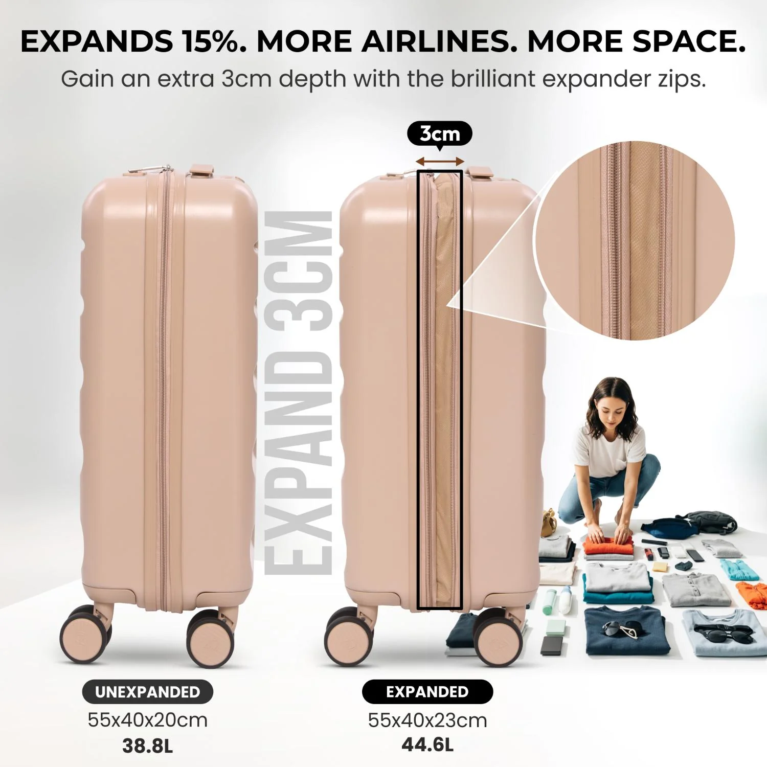 Aerolite 4-Piece ABS-polycarbonate Lightweight Luggage Set – Expandable Cabin, Medium, Large & XL Hard Shell Suitcases with Spinner Wheels & TSA Lock – Beige - Image 5