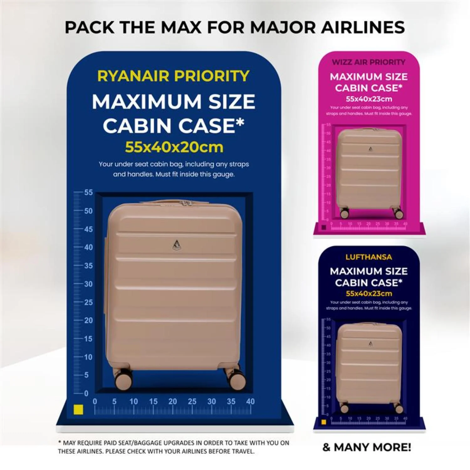 Aerolite 4-Piece ABS-polycarbonate Lightweight Luggage Set – Expandable Cabin, Medium, Large & XL Hard Shell Suitcases with Spinner Wheels & TSA Lock – Beige - Image 6