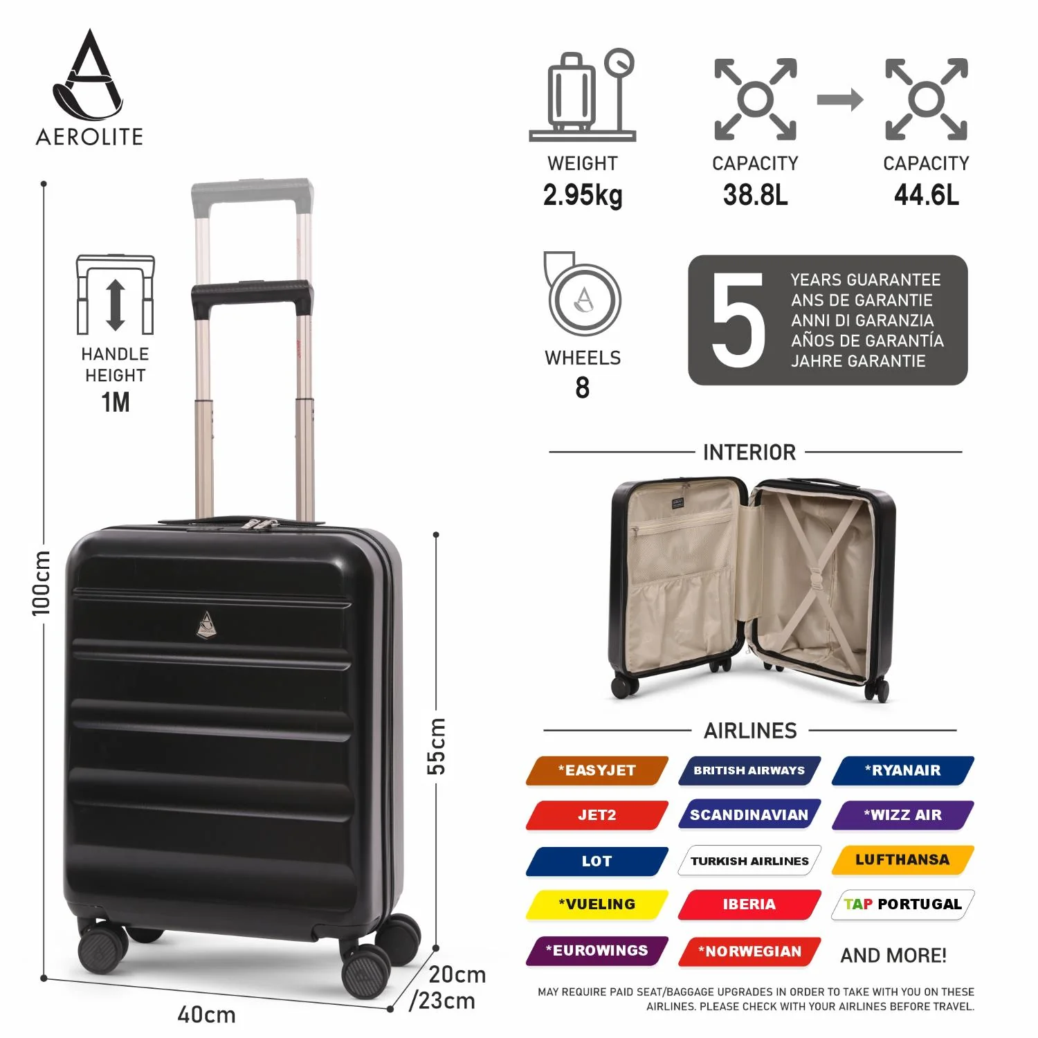 Aerolite 3-Piece Luggage Set – Lightweight Hard Shell Suitcases with 4 Dual Spinner Wheels & TSA Lock – Expandable Cabin (21”), Medium (24”), Large (28”) – Expandable Carry-On Case Included – Black - Image 4