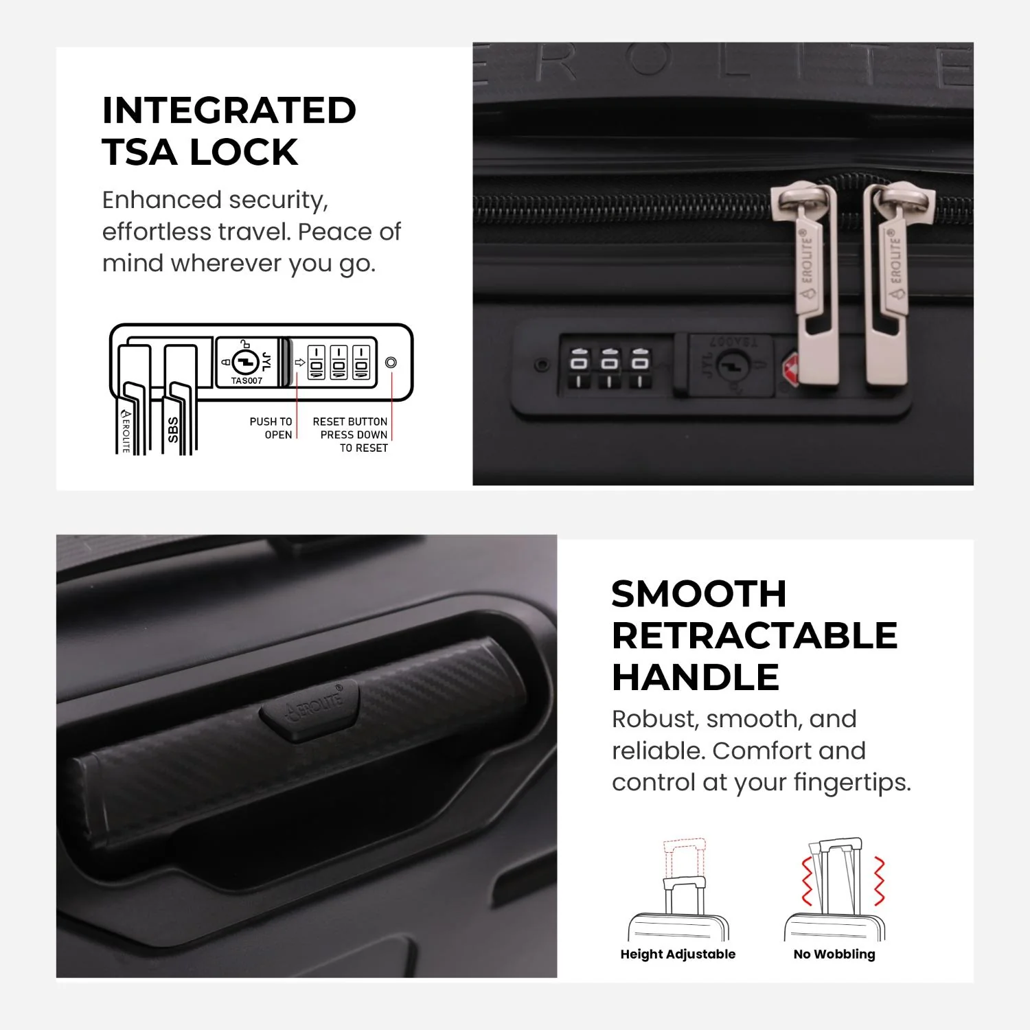 Aerolite 3-Piece Luggage Set – Lightweight Hard Shell Suitcases with 4 Dual Spinner Wheels & TSA Lock – Expandable Cabin (21”), Medium (24”), Large (28”) – Expandable Carry-On Case Included – Black - Image 7