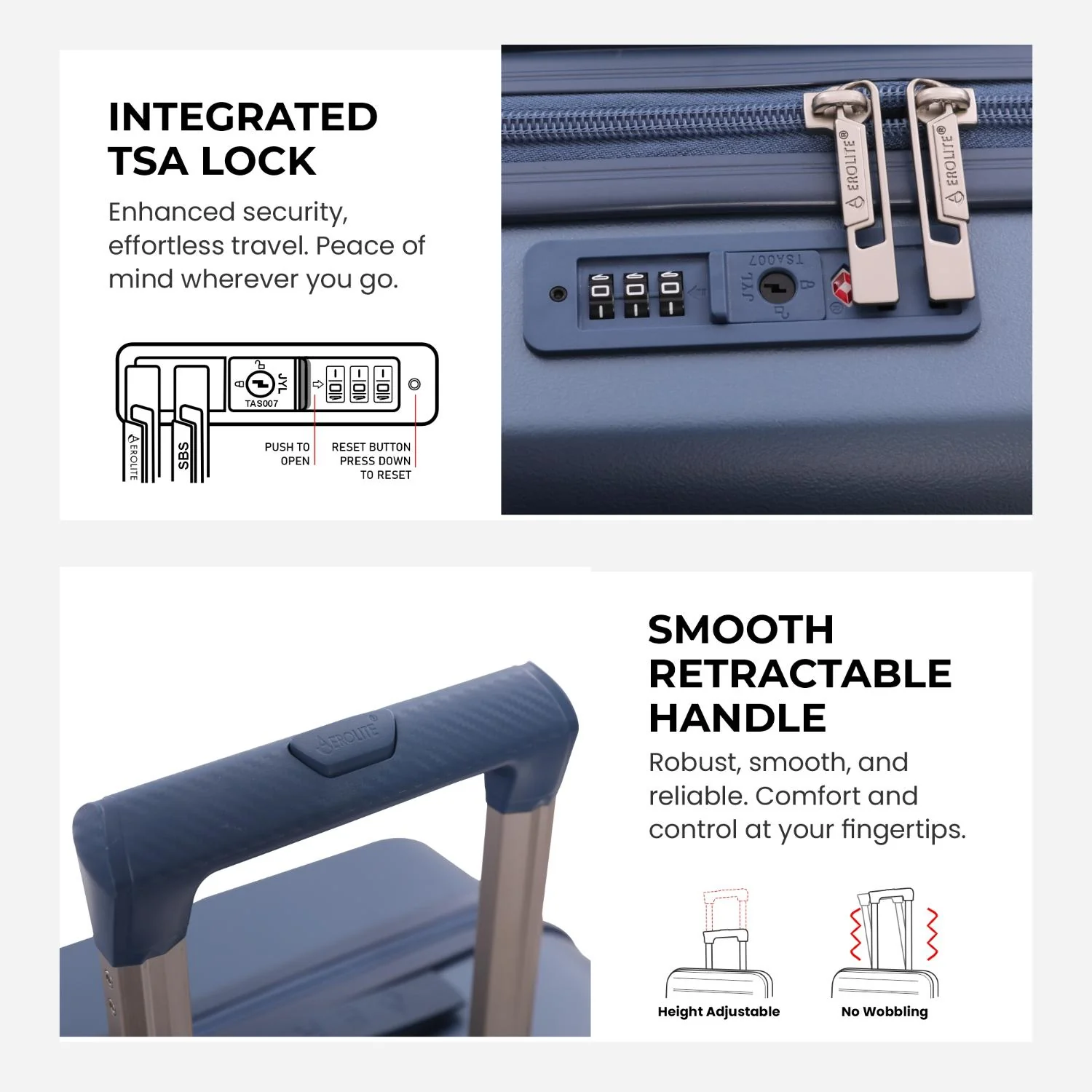 Aerolite 3-Piece Luggage Set – Lightweight Hard Shell Suitcases with 4 Dual Spinner Wheels & TSA Lock – Expandable Cabin (21”), Medium (24”), Large (28”) – Expandable Carry-On Case Included – Blue - Image 8