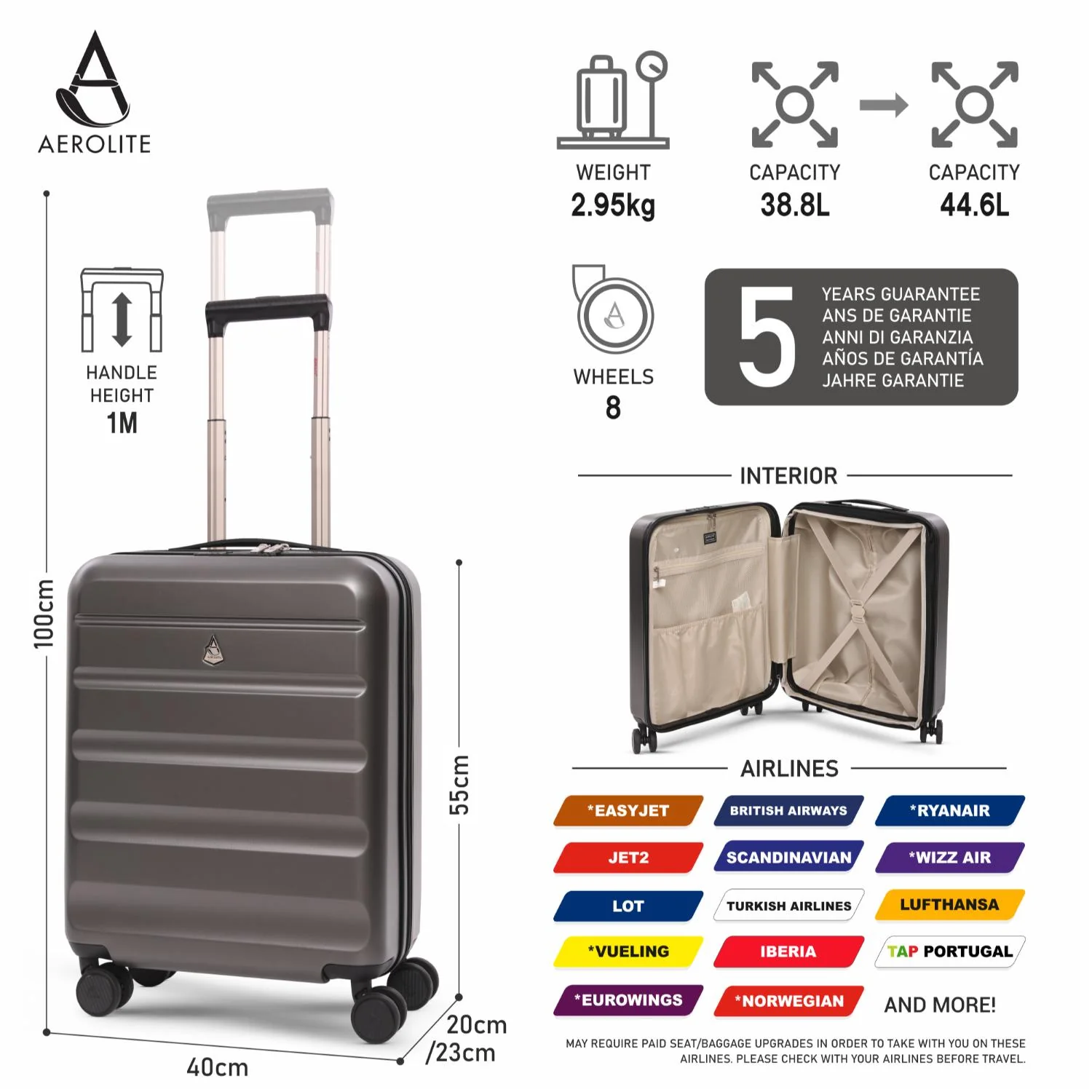 Aerolite Ryanair Priority Max Cabin Bag Bundle – Expandable 55x40x20/23cm Hard Shell Suitcase + 40x30x20cm Underseat Bag (Latest Ryanair Size), Airline-Approved Carry-On Luggage Set with TSA Lock - Image 3