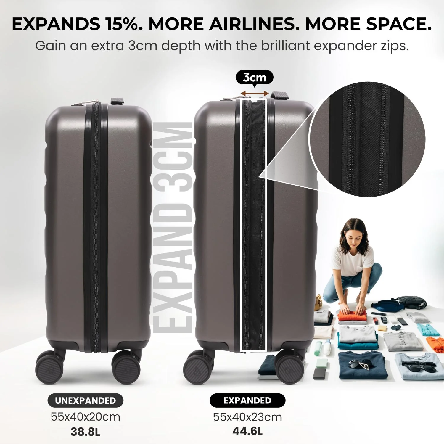 Aerolite Ryanair Priority Max Cabin Bag Bundle – Expandable 55x40x20/23cm Hard Shell Suitcase + 40x30x20cm Underseat Bag (Latest Ryanair Size), Airline-Approved Carry-On Luggage Set with TSA Lock - Image 6