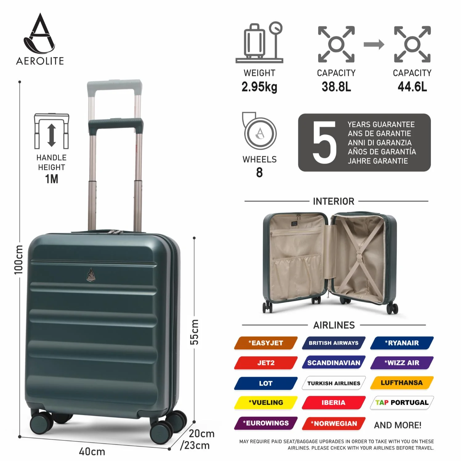 Aerolite 4-Piece ABS-polycarbonate Lightweight Luggage Set – Expandable Cabin, Medium, Large & XL Hard Shell Suitcases with Spinner Wheels & TSA Lock – Forest Green - Image 4