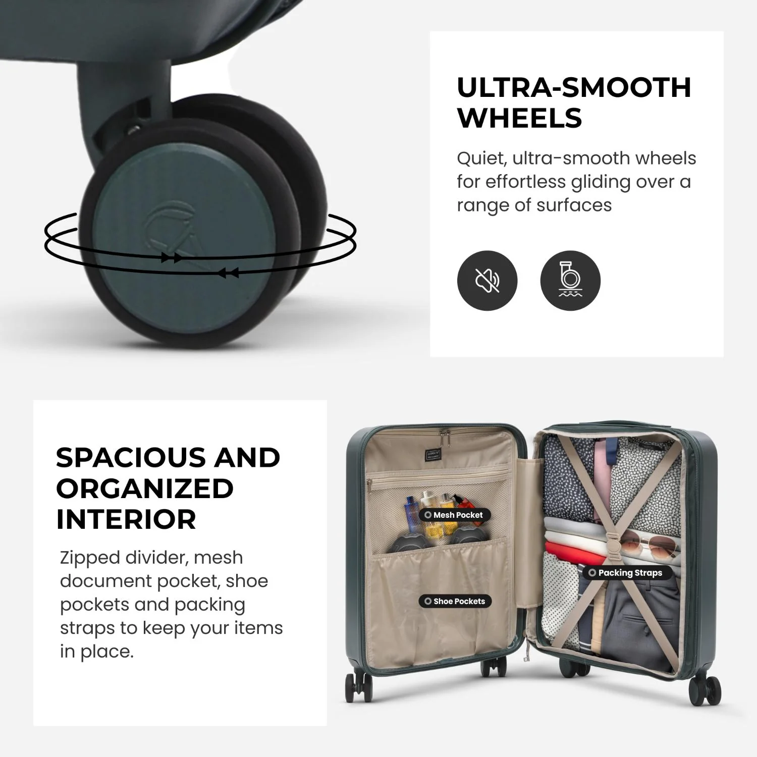 Aerolite 4-Piece ABS-polycarbonate Lightweight Luggage Set – Expandable Cabin, Medium, Large & XL Hard Shell Suitcases with Spinner Wheels & TSA Lock – Forest Green - Image 6