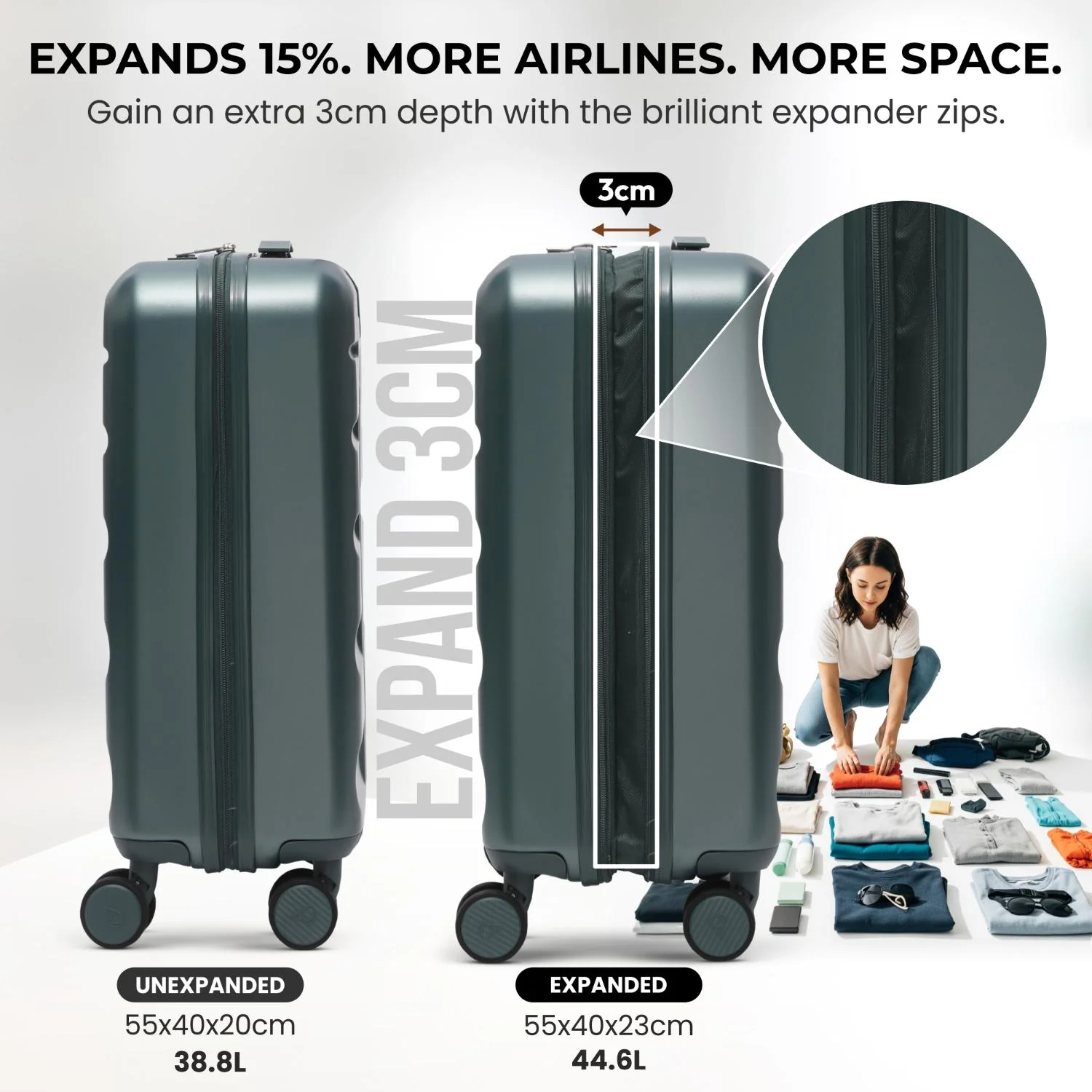 Aerolite 4-Piece ABS-polycarbonate Lightweight Luggage Set – Expandable Cabin, Medium, Large & XL Hard Shell Suitcases with Spinner Wheels & TSA Lock – Forest Green - Image 5