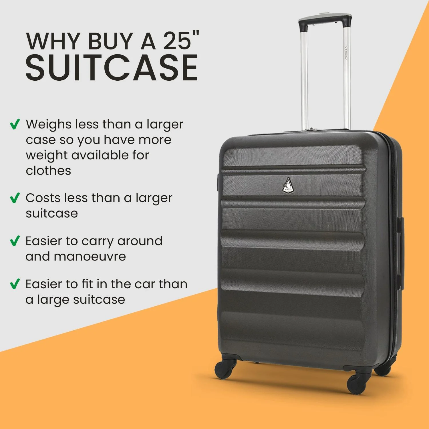 Aerolite 25" Medium Lightweight Hard Shell Checked In Hold Luggage Suitcase with 8 Wheels, 82L Capacity, 70x50x27cm - Image 5