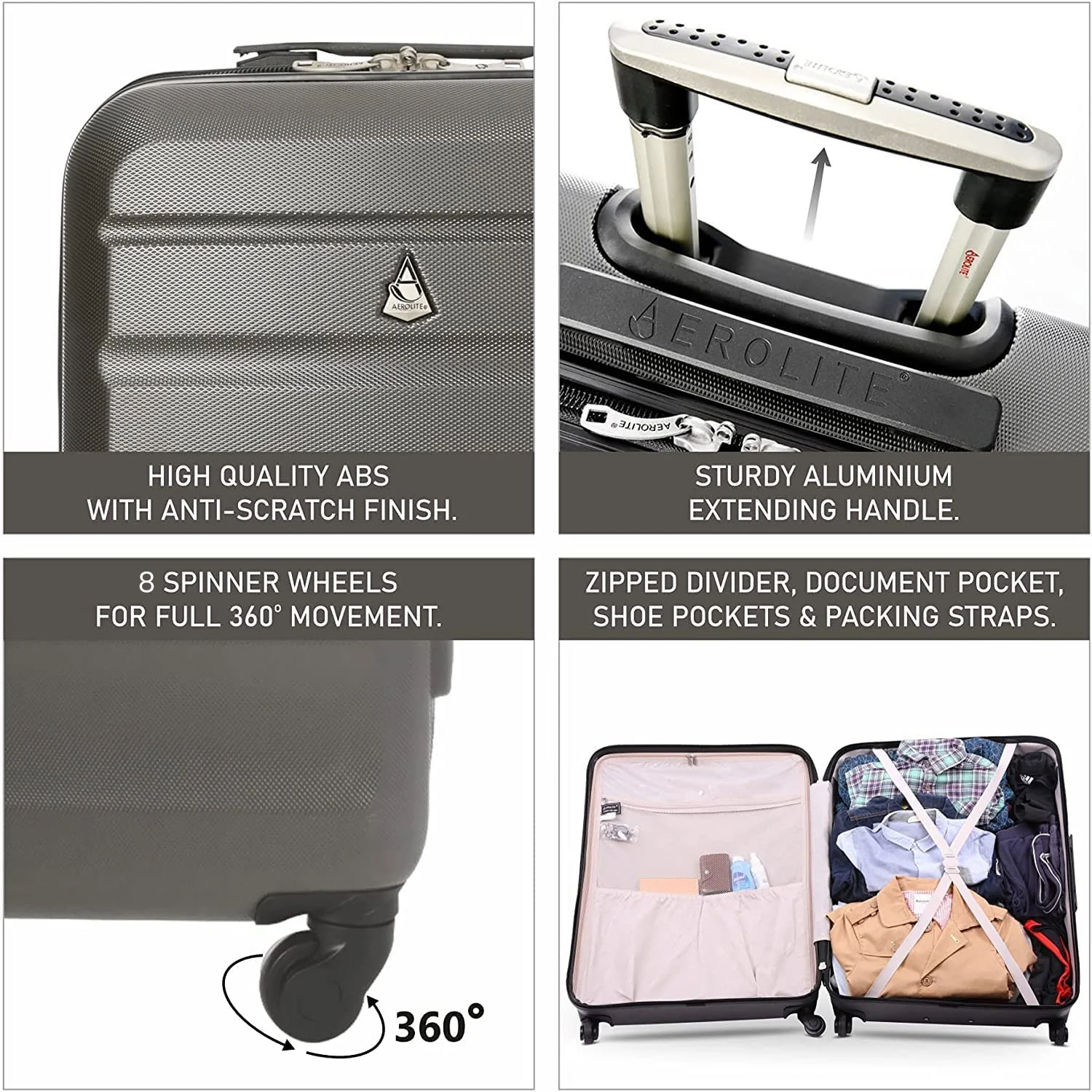 Aerolite 29" Large Lightweight Hard Shell Luggage Suitcase Spinner Suitcase with 8 Wheels, Latest 2025 Model, (79x58x31cm), 127L - Image 3