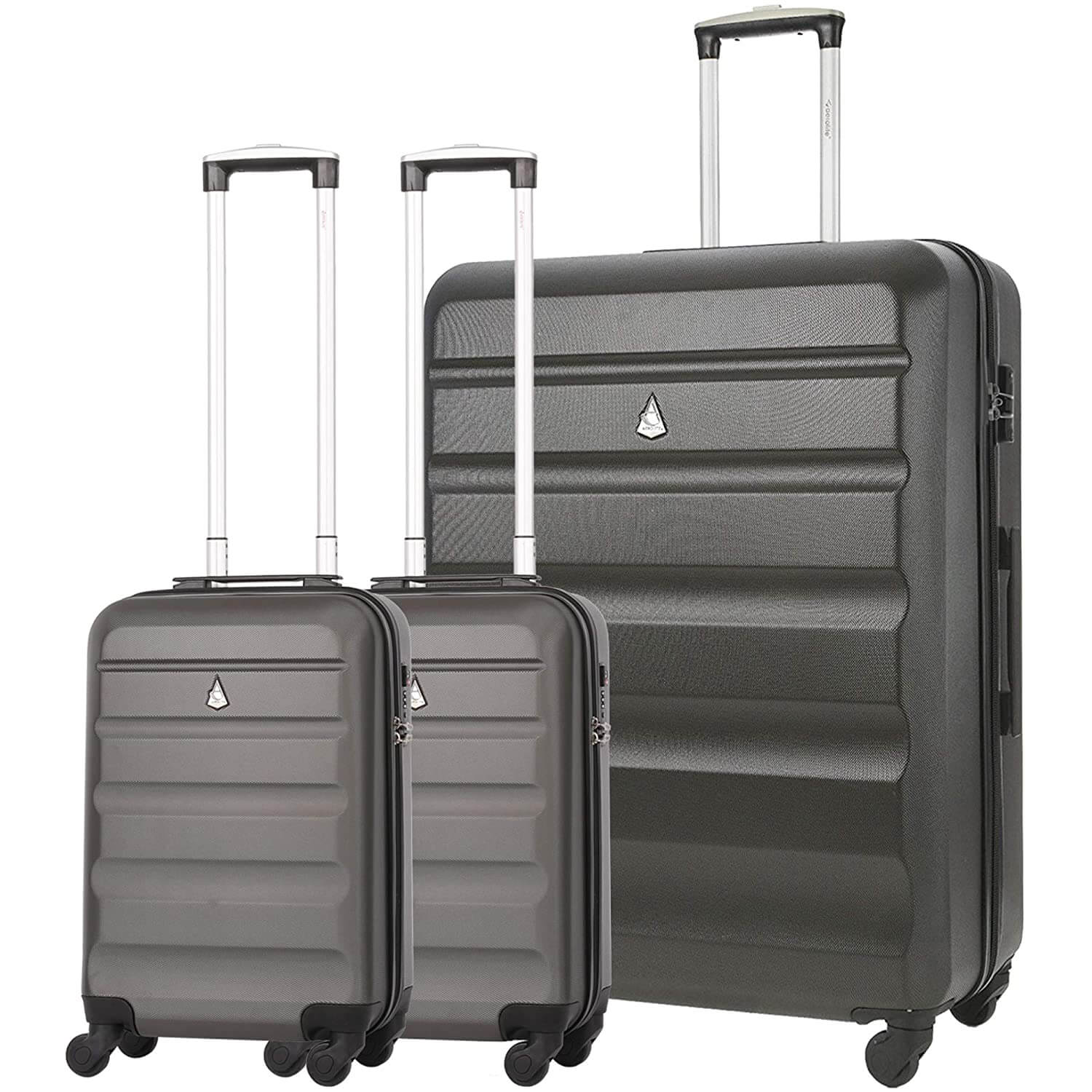 Aerolite 3 Piece Lightweight 4 Wheel ABS Hard Shell Luggage Suitcase Set with Built in TSA Combination Lock, 2 x 21" Cabin + 1x Large 29", Charcoal
