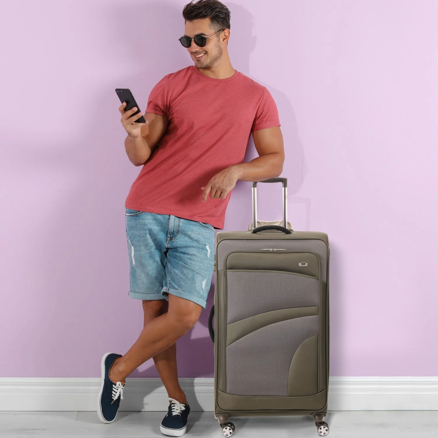 Aerolite 30" Super Lightweight Soft Shell Large Checked In Hold Luggage Suitcase with 8 Wheels, 108L Capacity - Midnight Fern - Image 7
