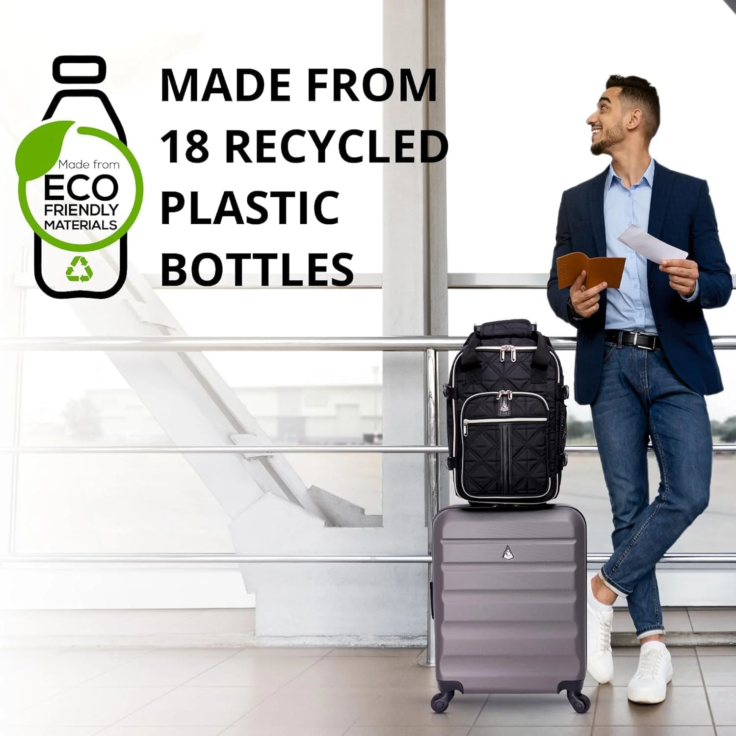Aerolite 40x20x25cm Premium Eco-Friendly Backpack Approved for Ryanair with 10 Years Warranty (Quilted) - Image 14
