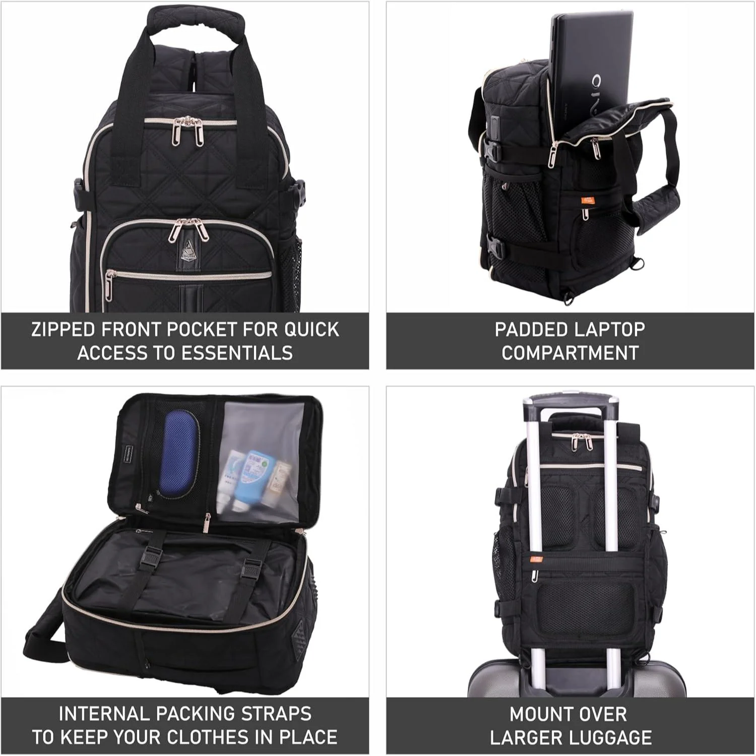 Aerolite 40x20x25cm Premium Eco-Friendly Backpack Approved for Ryanair with 10 Years Warranty (Quilted) - Image 3