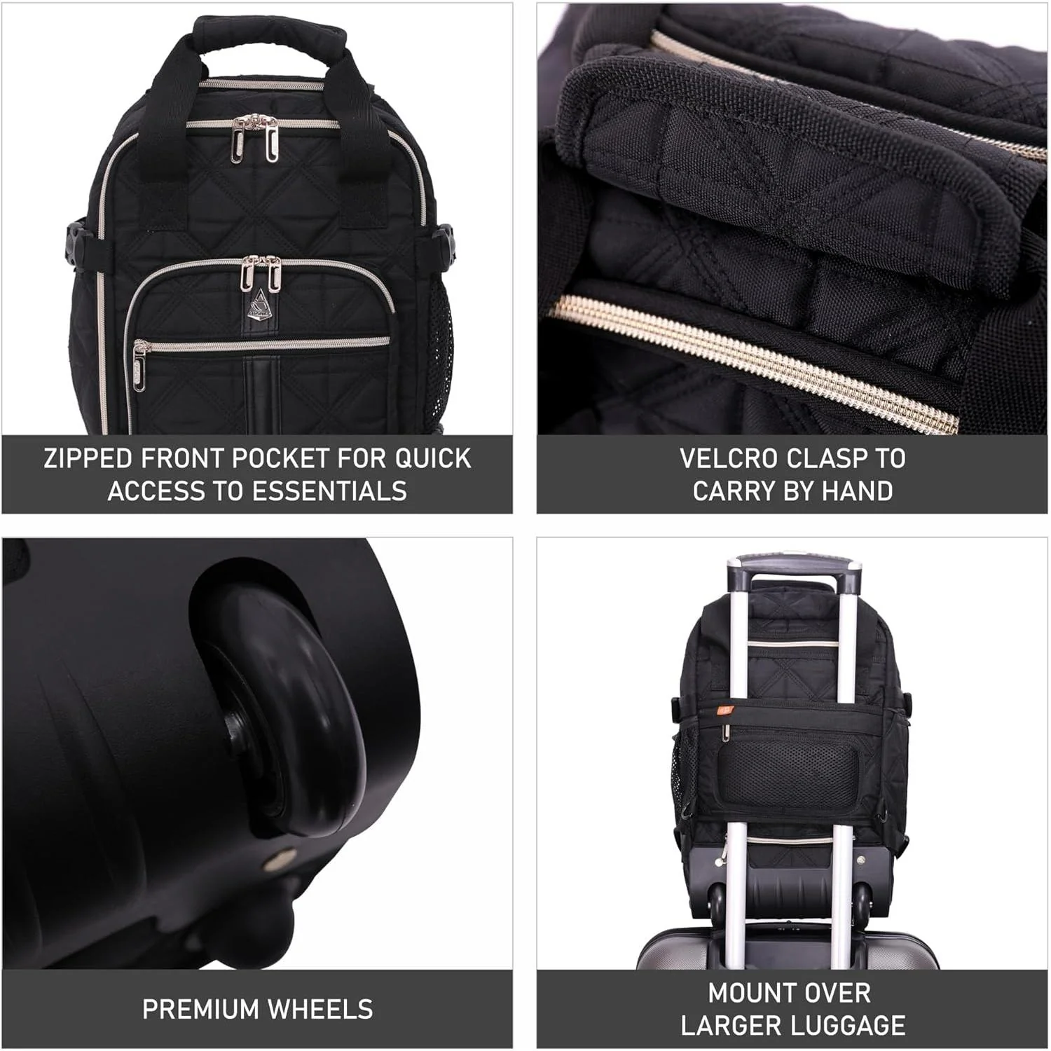 Aerolite 40x20x25cm Ryanair Approved Eco-Friendly Superior Premium Quality Backpack Trolley Bag with 2 Wheels, Extendable Handle, 10 Year Brand Warranty (Quilted) - Image 11