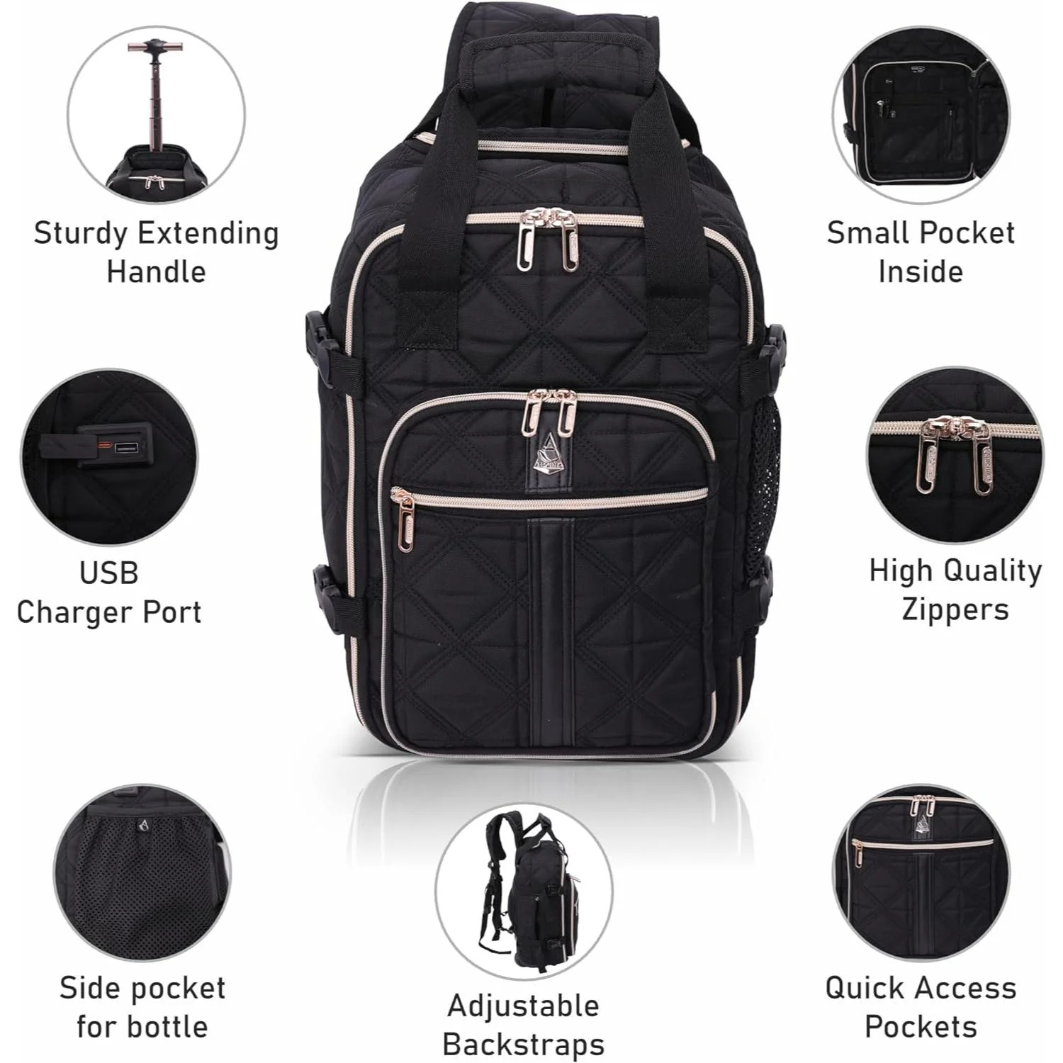 Aerolite 40x20x25cm Ryanair Approved Eco-Friendly Superior Premium Quality Backpack Trolley Bag with 2 Wheels, Extendable Handle, 10 Year Brand Warranty (Quilted) - Image 13