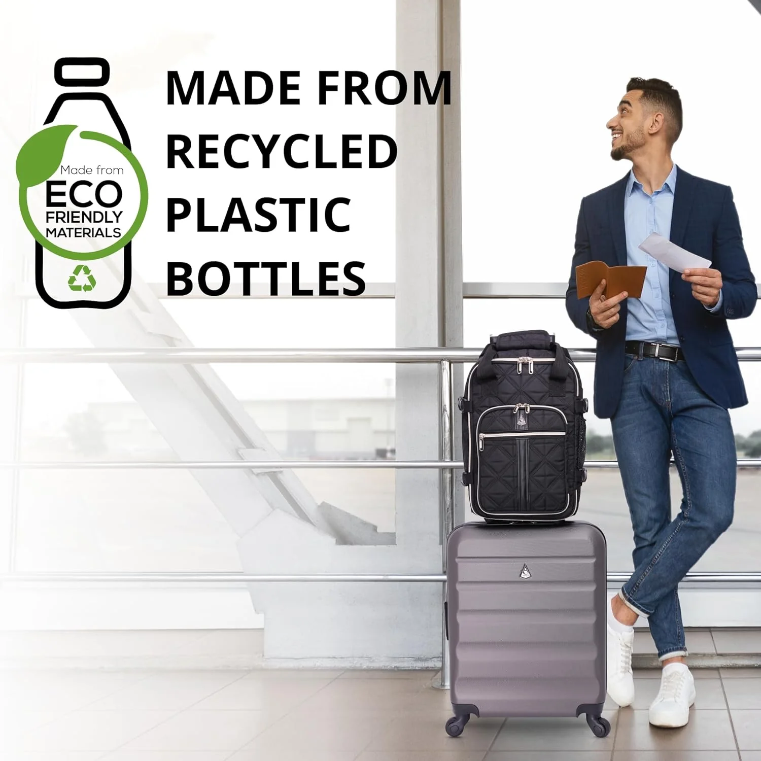 Aerolite 40x20x25cm Ryanair Approved Eco-Friendly Superior Premium Quality Backpack Trolley Bag with 2 Wheels, Extendable Handle, 10 Year Brand Warranty (Quilted) - Image 14