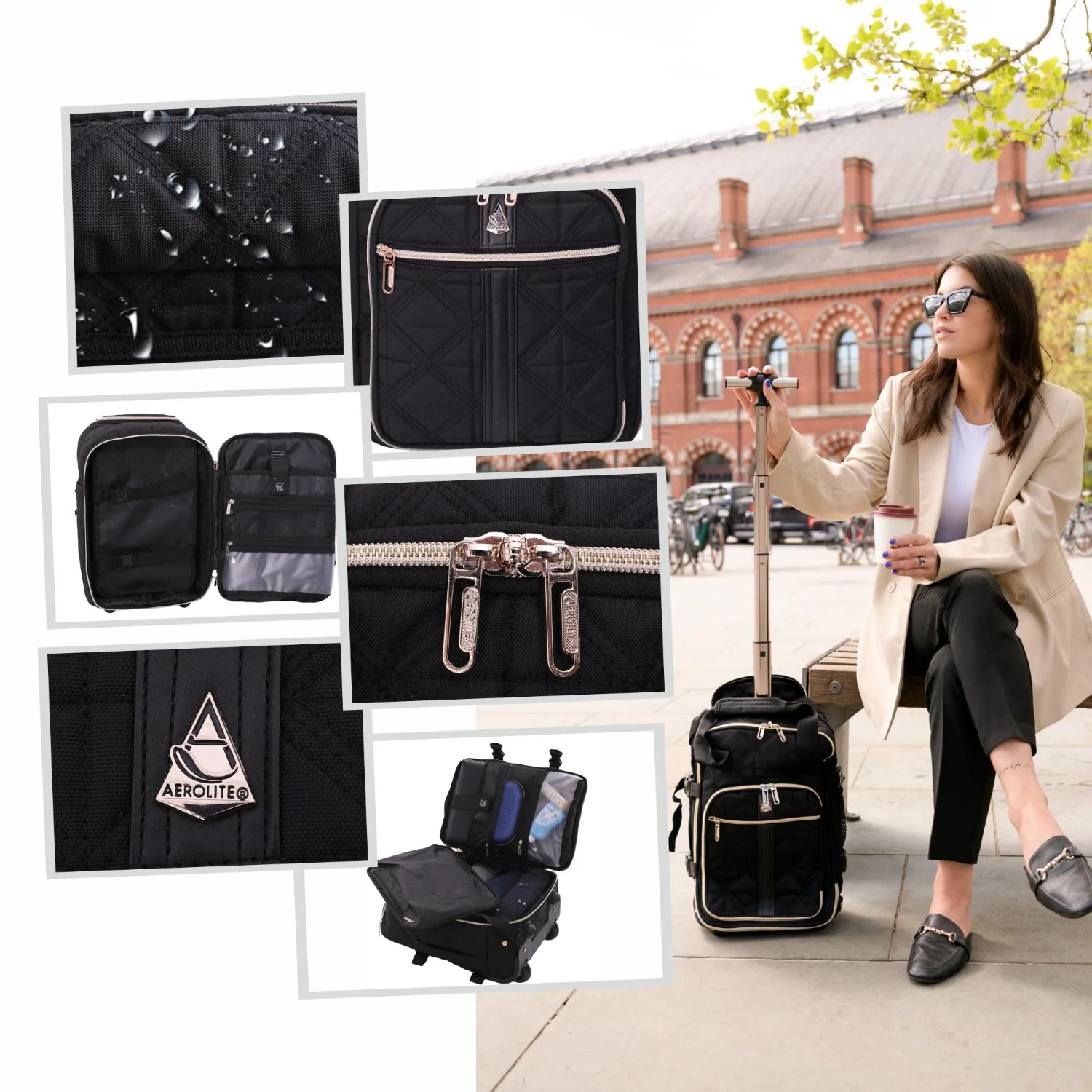 Aerolite 40x20x25cm Ryanair Approved Eco-Friendly Superior Premium Quality Backpack Trolley Bag with 2 Wheels, Extendable Handle, 10 Year Brand Warranty (Quilted) - Image 4