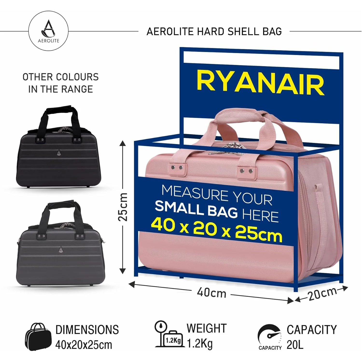 Aerolite (40x20x25cm) Hand Luggage Holdall Bag, Maximum Allowed Size For Ryanair, Approved For Ryanair, Easyjet, British Airways, Jet2, Wizz Air, Virgin Atlantic and Many More - Image 17
