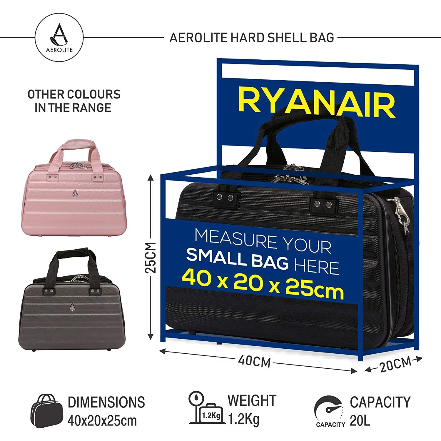 Aerolite (40x20x25cm) Hand Luggage Holdall Bag, Maximum Allowed Size For Ryanair, Approved For Ryanair, Easyjet, British Airways, Jet2, Wizz Air, Virgin Atlantic and Many More - Image 4