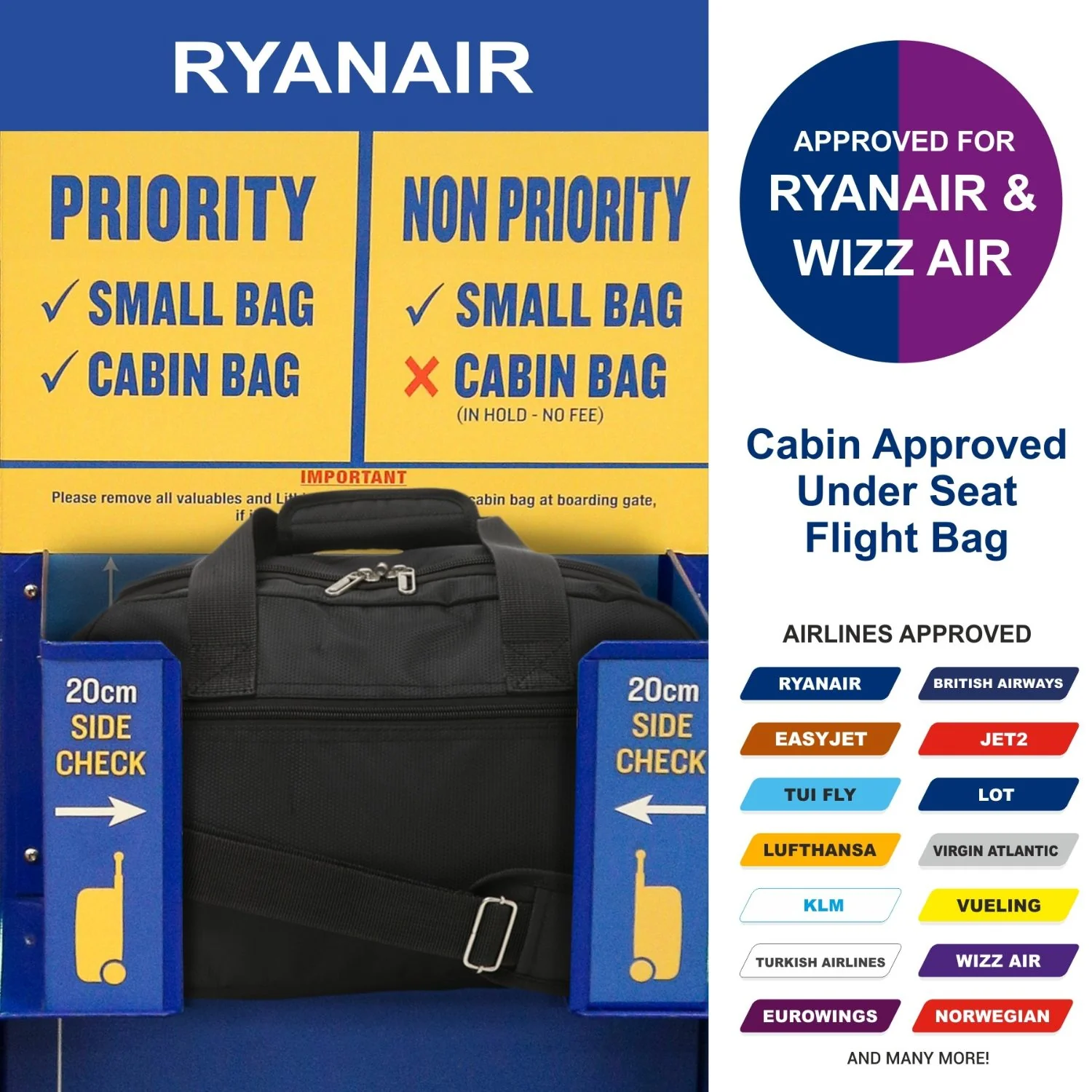 Aerolite (40x20x25cm) Approved for Ryanair Free Allowance, With 5 Years Guarantee, New and Improved 2025 Holdall Cabin Luggage Under Seat Flight Bag - Image 3