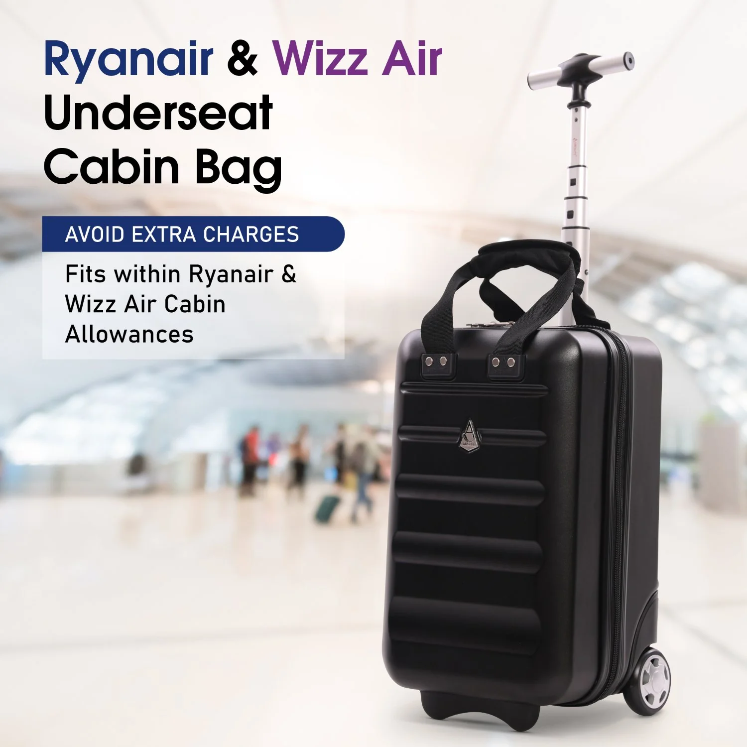 Aerolite Ryanair Approved Cabin Bag 40x20x25cm– Lightweight 2-Wheel Hard Shell Underseat Trolley with TSA Lock – Eco-Friendly Interior – Black - Image 4
