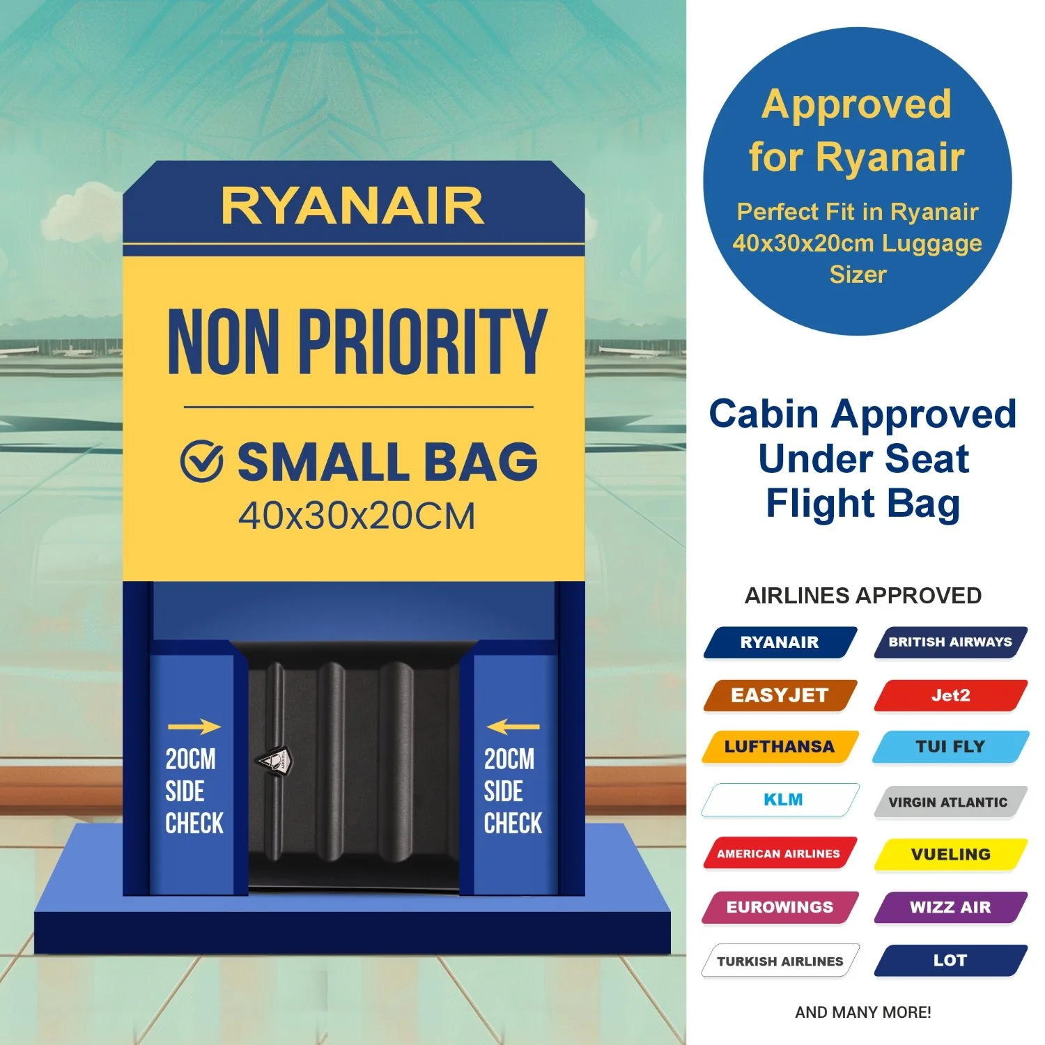 Aerolite Ryanair Approved Cabin Bag 40x20x25cm– Lightweight 2-Wheel Hard Shell Underseat Trolley with TSA Lock – Eco-Friendly Interior – Black - Image 5