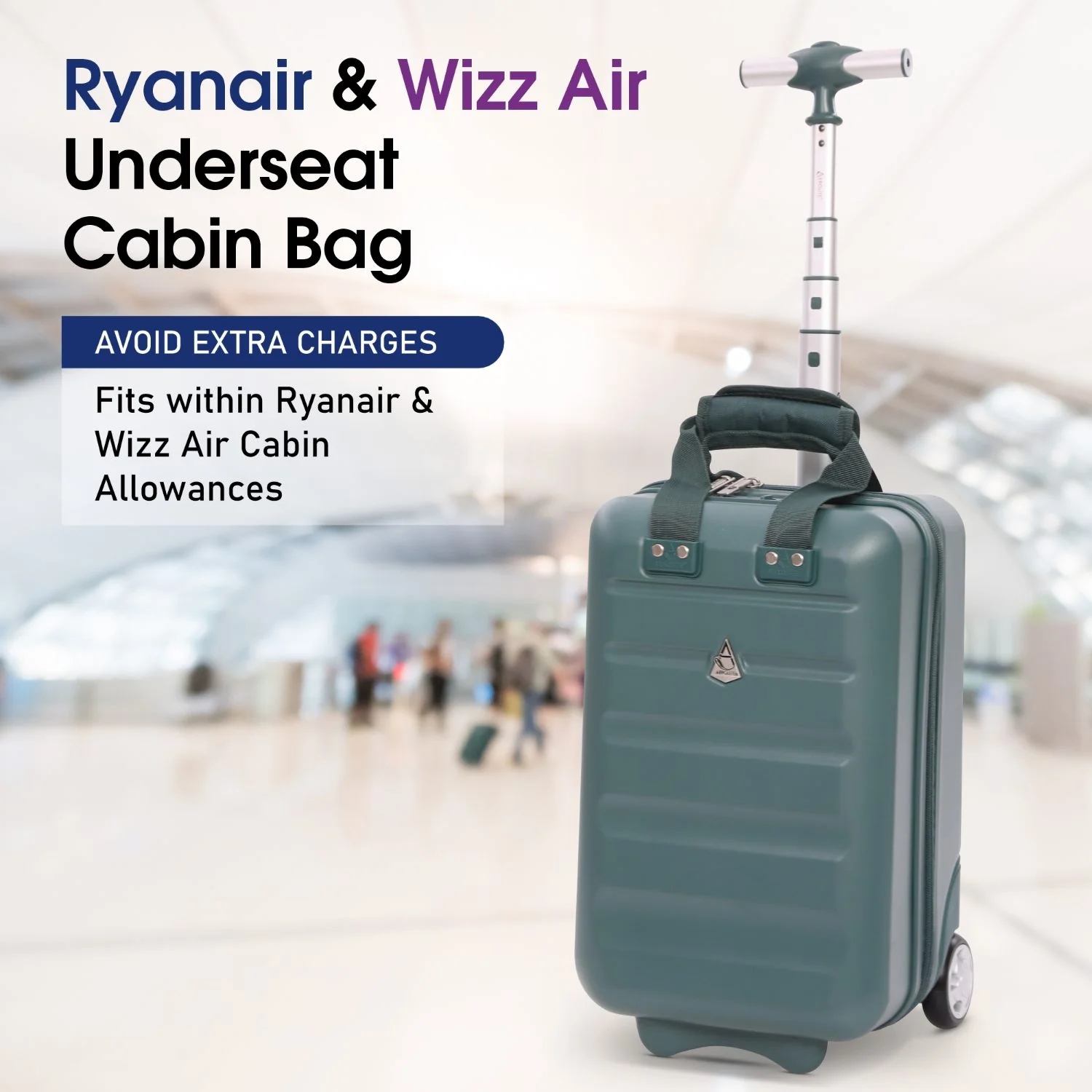 Aerolite Ryanair Approved Cabin Bag 40x20x25cm– Lightweight 2-Wheel Hard Shell Underseat Trolley with TSA Lock – Eco-Friendly Interior – Forest Green - Image 5
