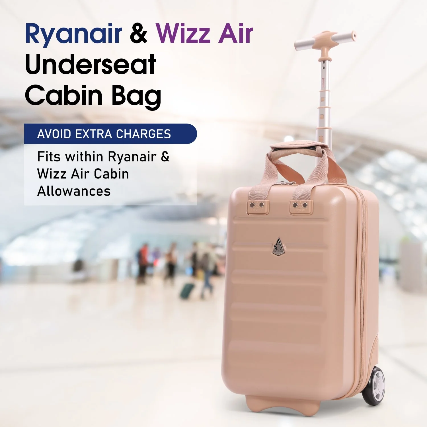 Aerolite Ryanair Approved Cabin Bag 40x20x25cm – Lightweight 2-Wheel Hard Shell Underseat Trolley with TSA Lock – Eco-Friendly Interior – Beige - Image 3