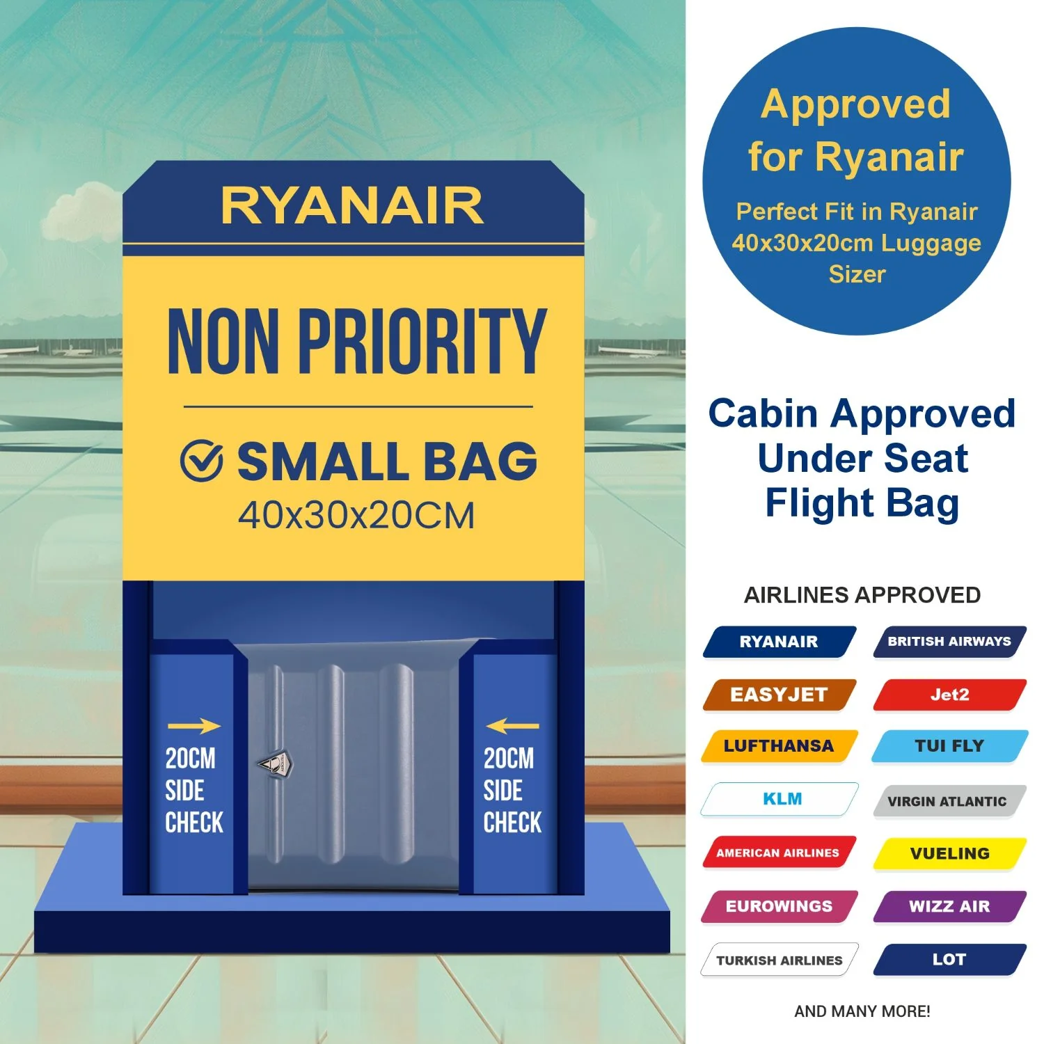Aerolite Ryanair Approved Cabin Bag 40x20x25cm – Lightweight 2-Wheel Hard Shell Underseat Trolley with TSA Lock – Eco-Friendly Interior – Blue - Image 4