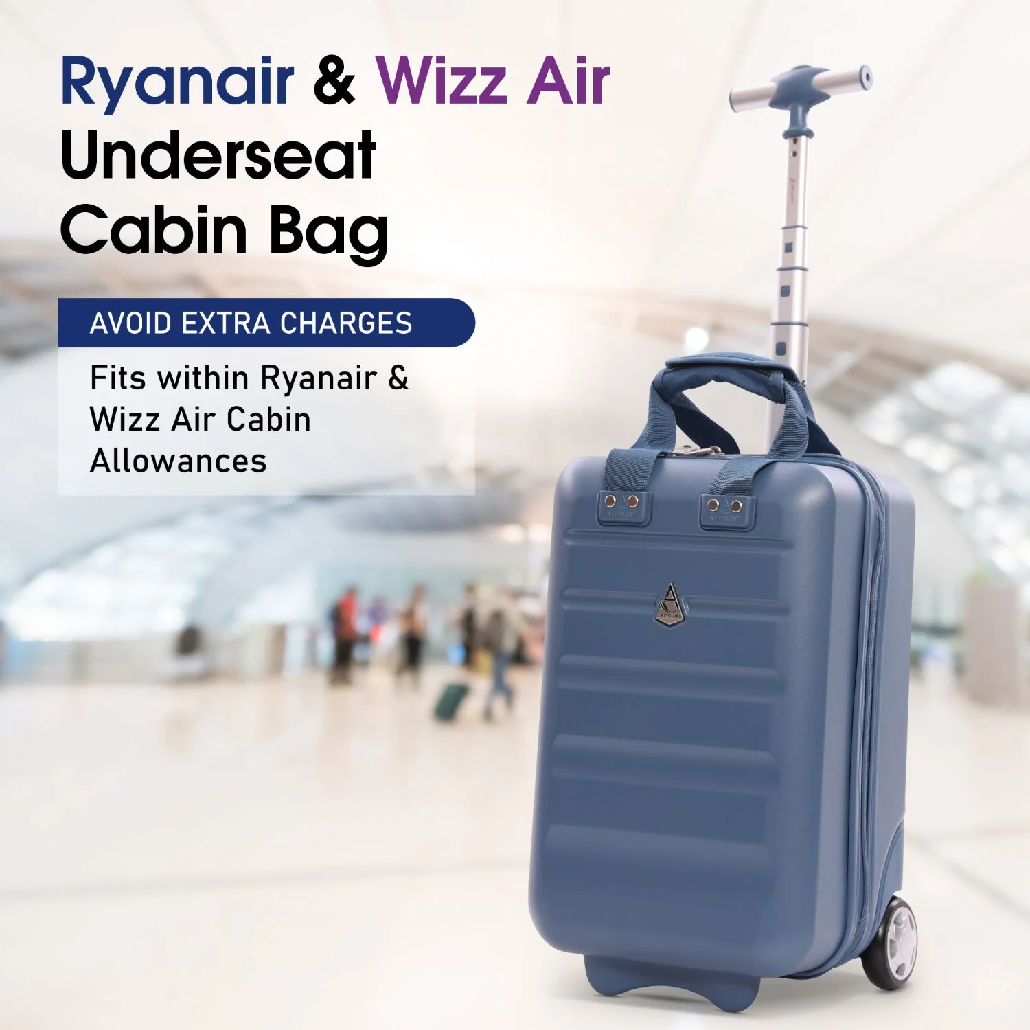 Aerolite Ryanair Approved Cabin Bag 40x20x25cm – Lightweight 2-Wheel Hard Shell Underseat Trolley with TSA Lock – Eco-Friendly Interior – Blue - Image 5