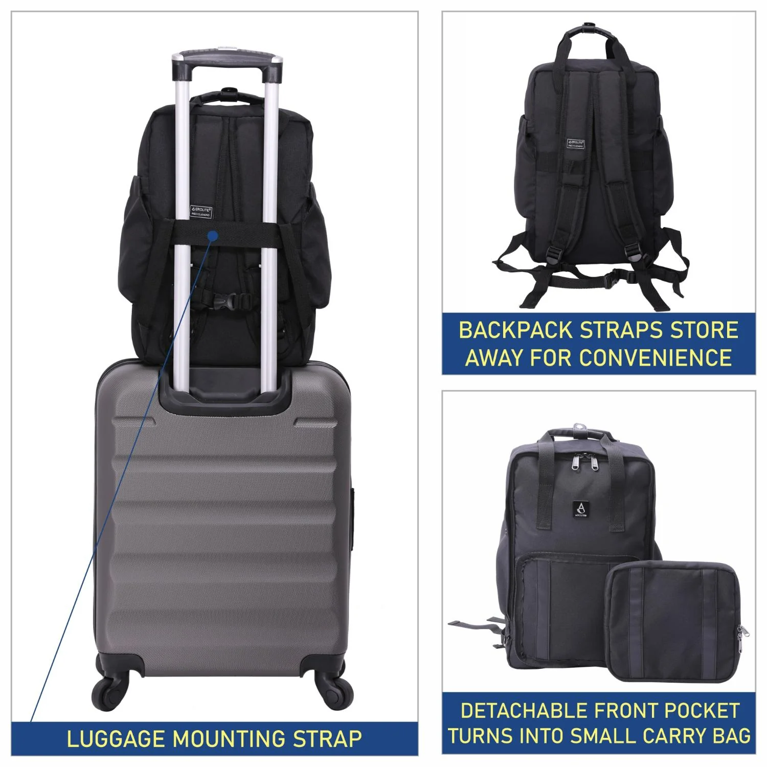 Aerolite 40x20x25cm Approved for Ryanair Premium Eco-Friendly Backpack With Removable Small Carry Pouch, Shower-Resistant Cabin Rucksack with 10 Years Brand Warranty + Luggage Scale + TSA Lock - Image 10