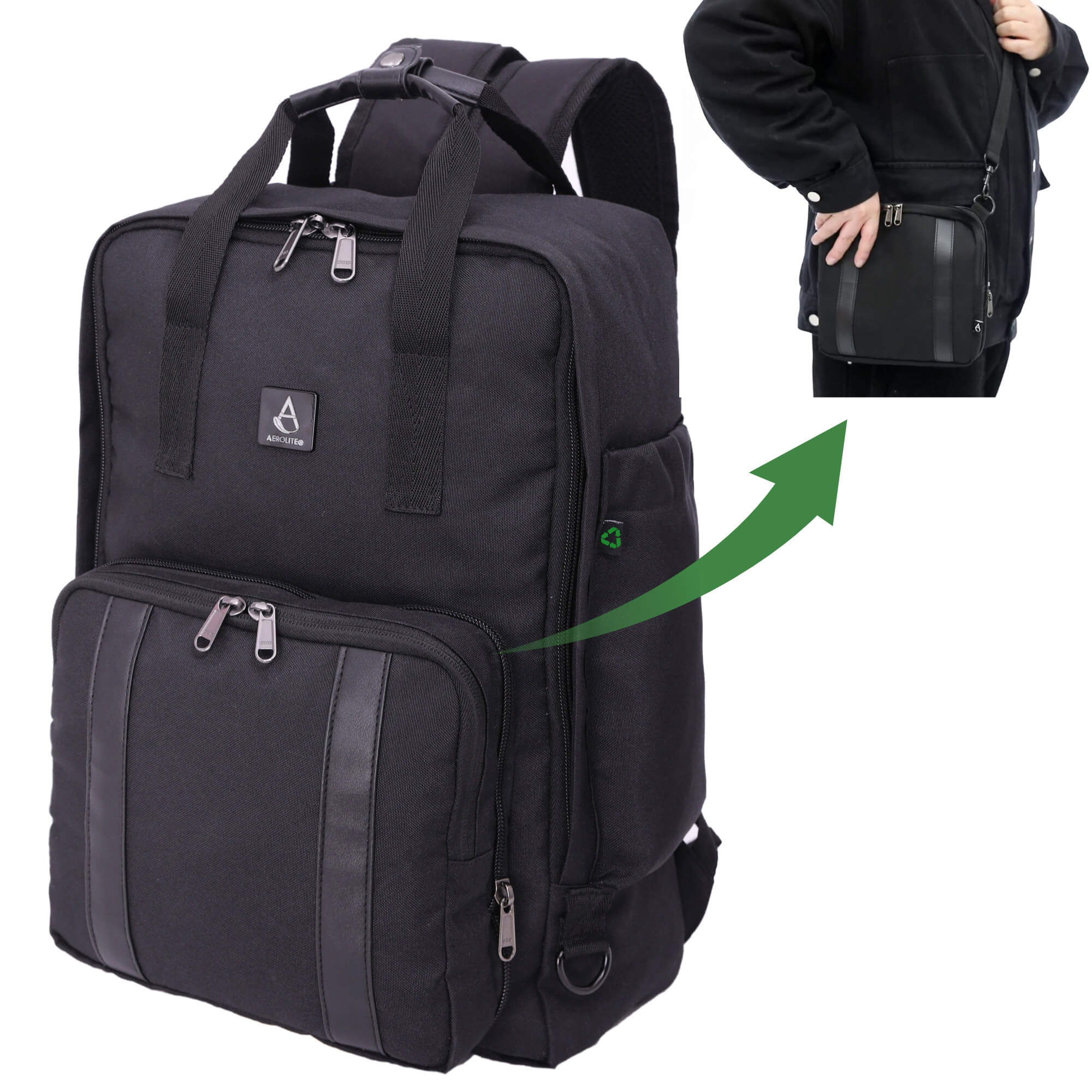 Aerolite 40x20x25cm Approved for Ryanair Premium Eco-Friendly Backpack With Removable Small Carry Pouch, Shower-Resistant Cabin Rucksack with 10 Years Brand Warranty - Image 3