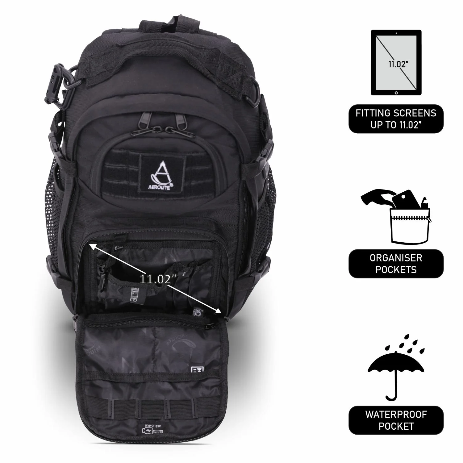 Aerolite 40x20x25cm Ryanair Maximum Premium Quality Eco-Friendly Tactical Backpack, Shower-Resistant Backpack For Camping Hiking Trekking, 20L Approved Travel Carry On Flight Rucksack with 10 Year Warranty + Luggage Scale + TSA Lock - Image 10
