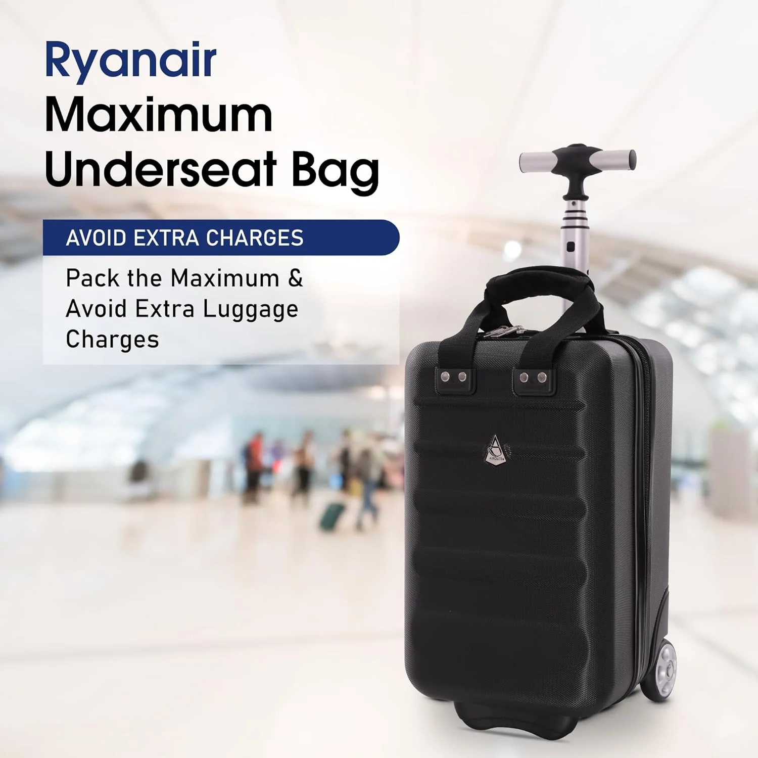 Aerolite 40x20x25cm Approved for Ryanair Under Seat Lightweight Eco Friendly Hard Shell Carry On Hand Cabin Luggage Travel Suitcase with 2 Wheels and TSA Approved Lock Black - Image 3