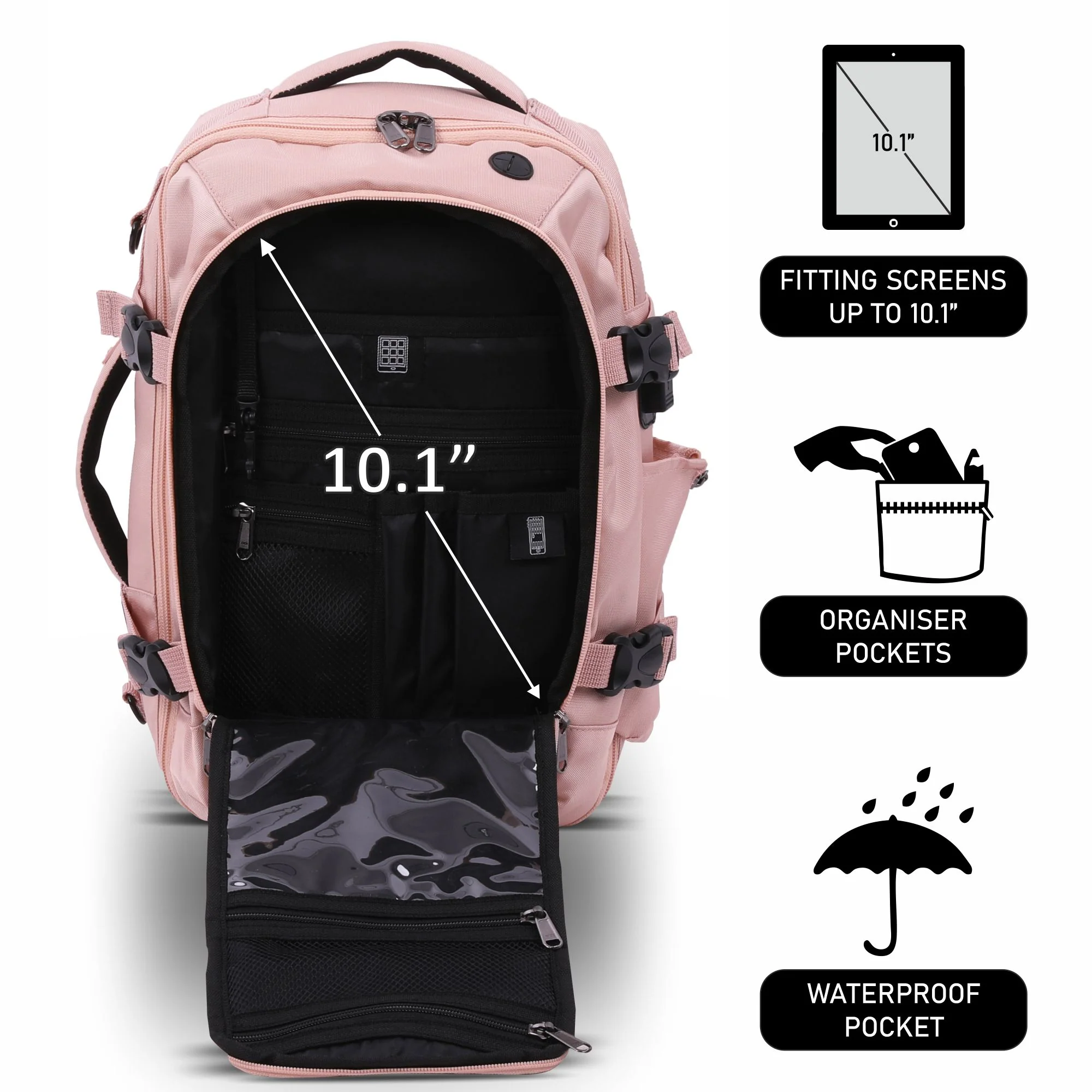 Aerolite (40x20x25cm) Backpack/Rucksack Approved for Ryanair with YKK Zippers, Built-in USB Charging Port, Black - Image 16