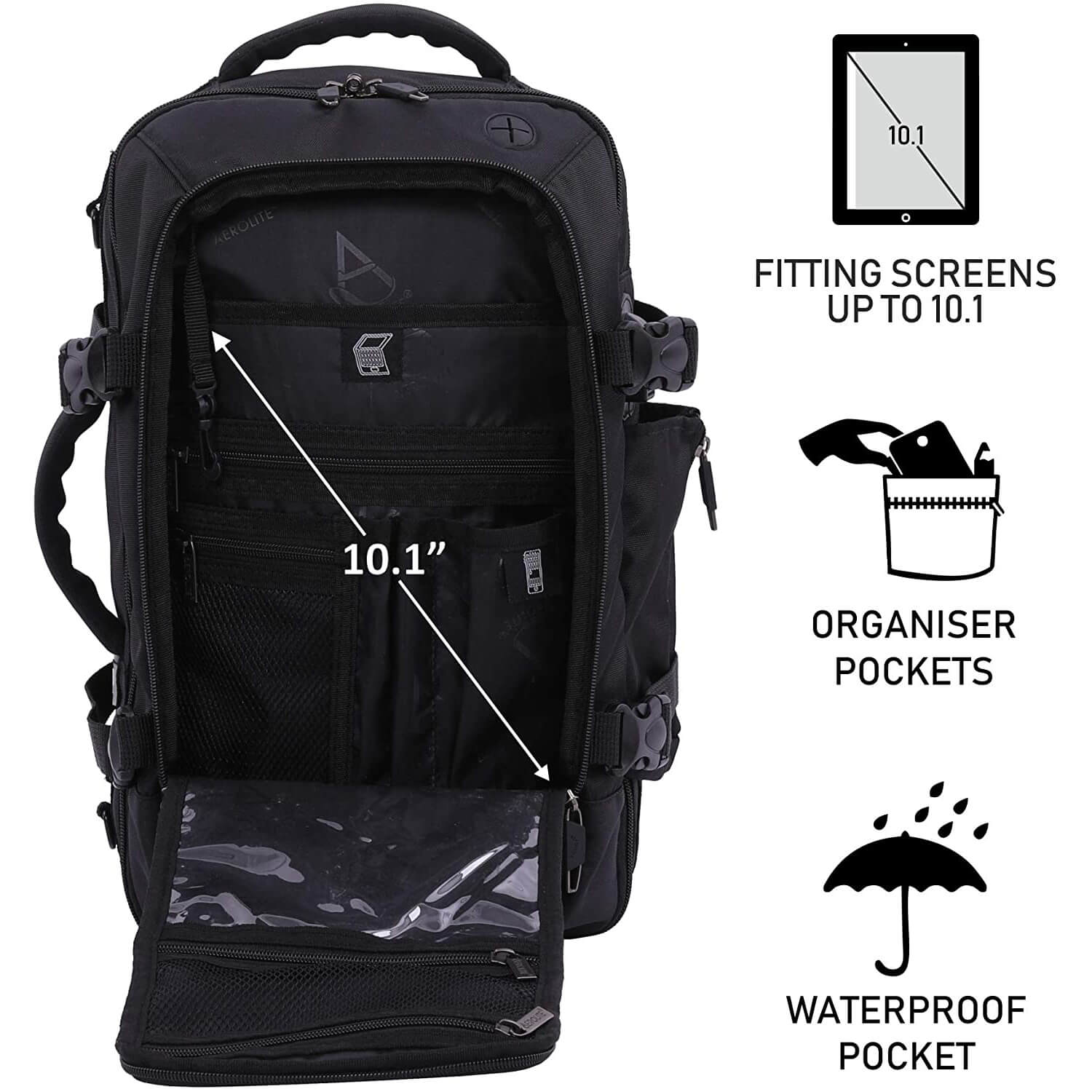 Aerolite (40x20x25cm) Backpack/Rucksack Approved for Ryanair with YKK Zippers, Built-in USB Charging Port, Black - Image 4