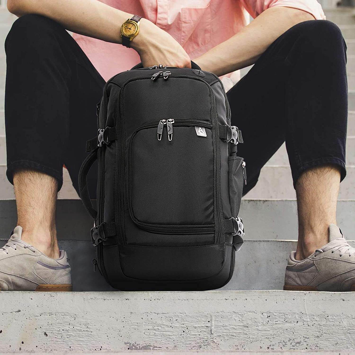 Aerolite (40x20x25cm) Backpack/Rucksack Approved for Ryanair with YKK Zippers, Built-in USB Charging Port, Black - Image 7