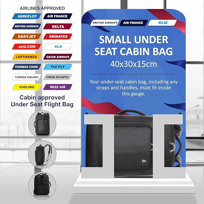 AEROLITE British Airways Max (40x30x15cm) New and Improved, Max Size For BA, KLM, Air France, Approved For EasyJet, Virgin Atlantic Under Seat Flight Backpack, Black - Image 3
