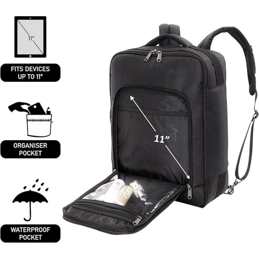 AEROLITE British Airways Max (40x30x15cm) New and Improved, Max Size For BA, KLM, Air France, Approved For EasyJet, Virgin Atlantic Under Seat Flight Backpack, Black - Image 5