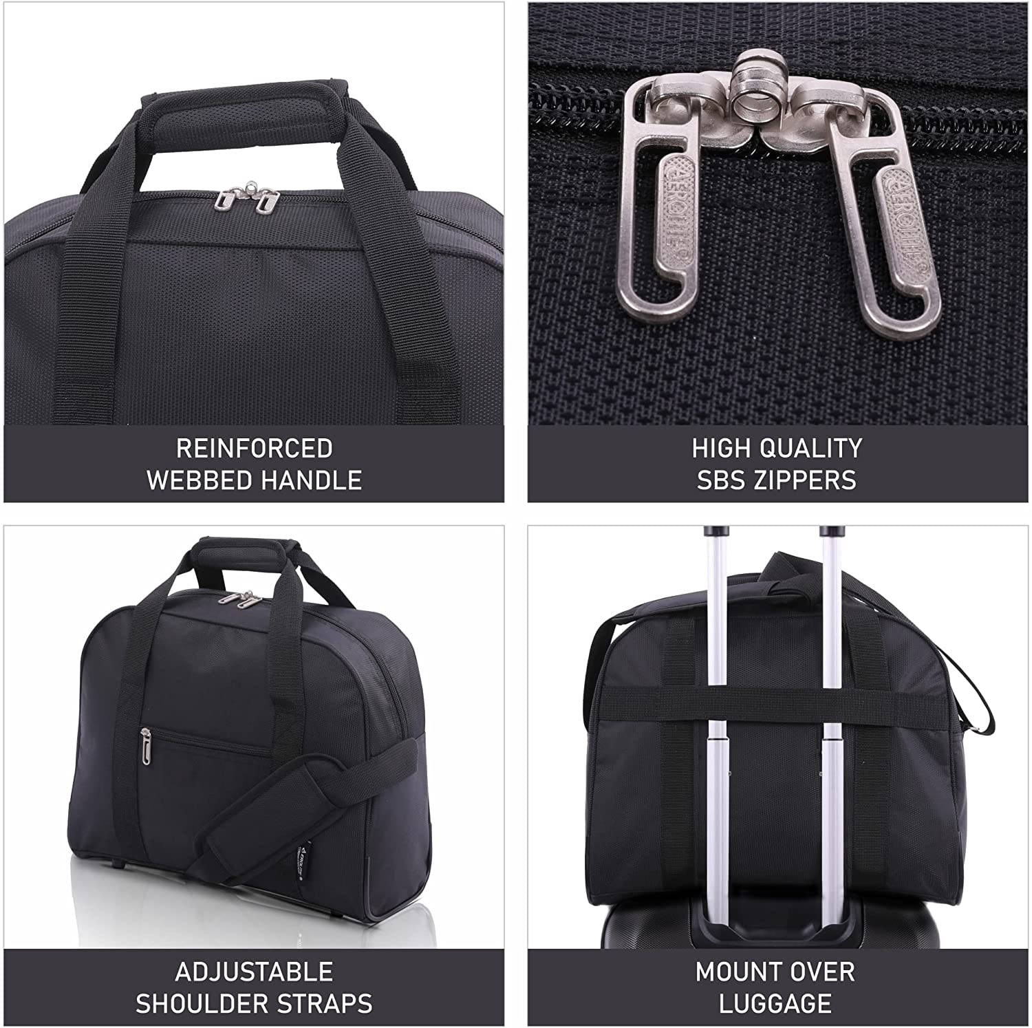 AEROLITE (40x30x15cm) British Airways Maximum, KLM, Air France, Turkish Airlines Maximum Allowance Size Holdall, Cabin Luggage Under Seat Flight Bag, Black - Image 4