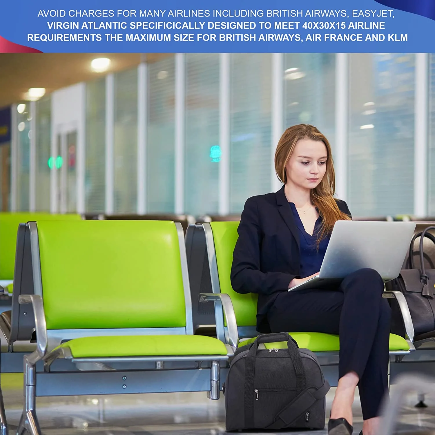 AEROLITE (40x30x15cm) British Airways Maximum, KLM, Air France, Turkish Airlines Maximum Allowance Size Holdall, Cabin Luggage Under Seat Flight Bag, Black - Image 5