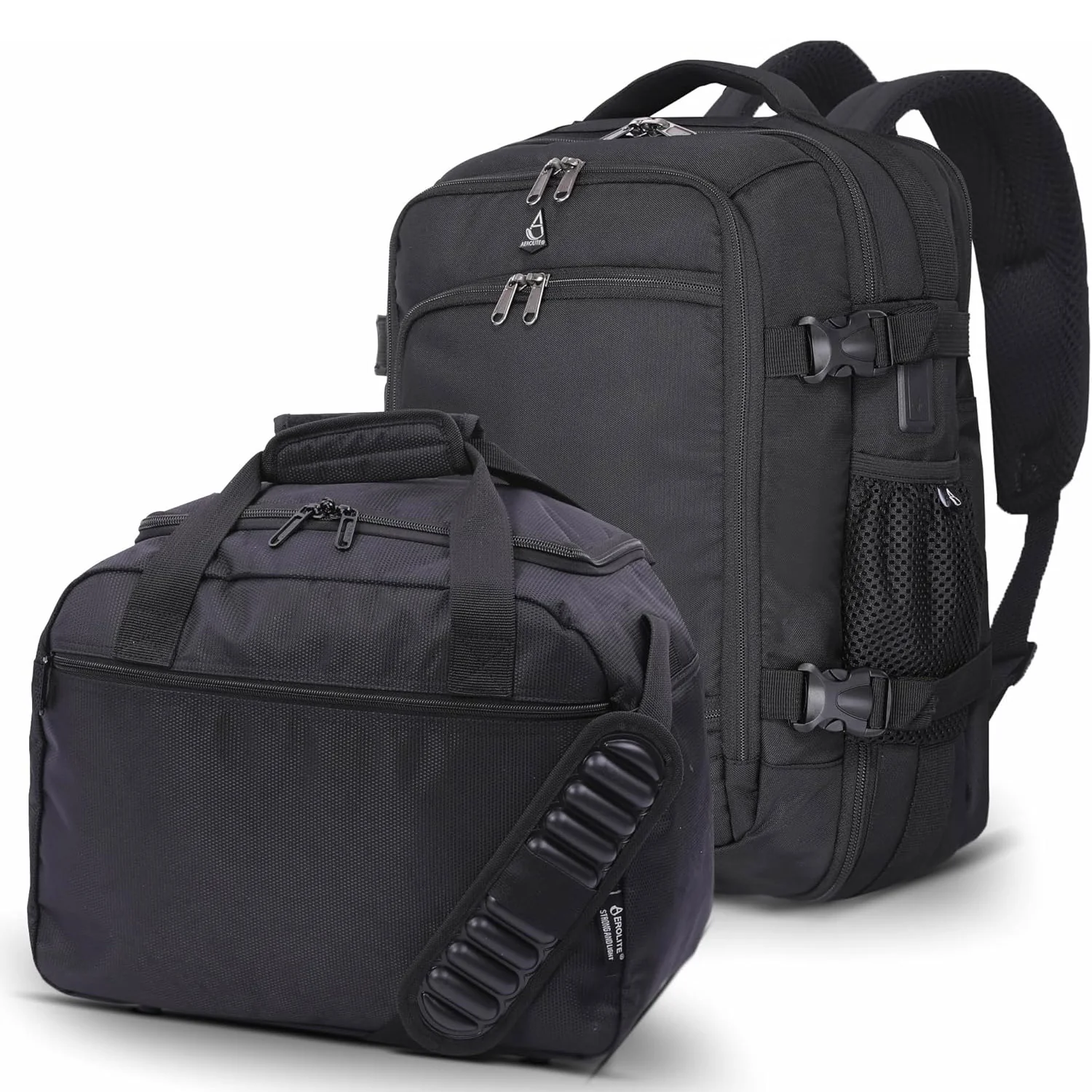 Aerolite 40x30x20 Ryanair & Wizz Air Maximum Size Cabin Bags with 5 Year Guarantee Foldable Carry On Premium Bag Holdall Small Lightweight Cabin Luggage Under seat Flight Travel Duffel Bag (Backpack + Holdall)